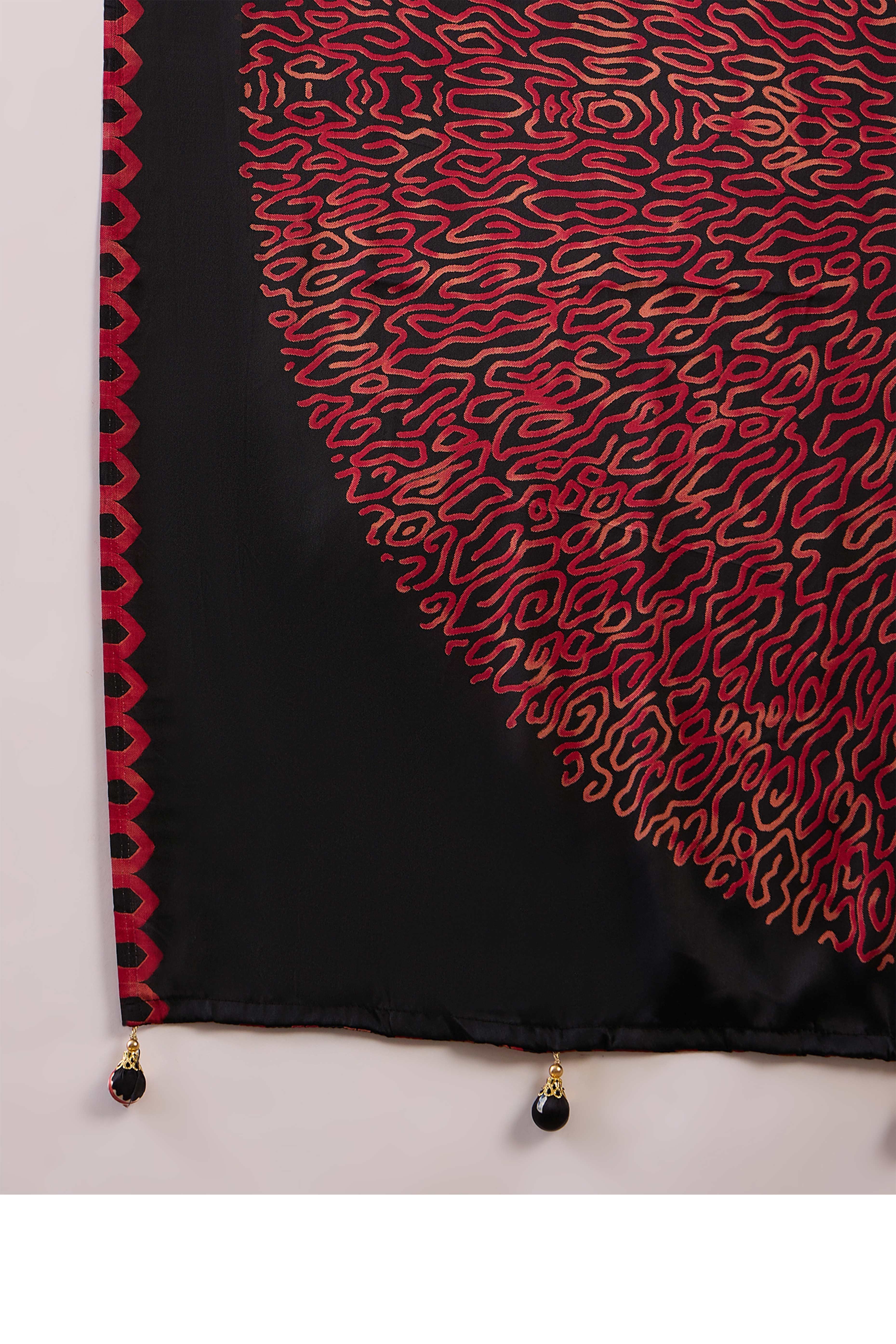 Black Free Style Printed Modal Satin Party Wear Saree with a Smooth Satin Drape