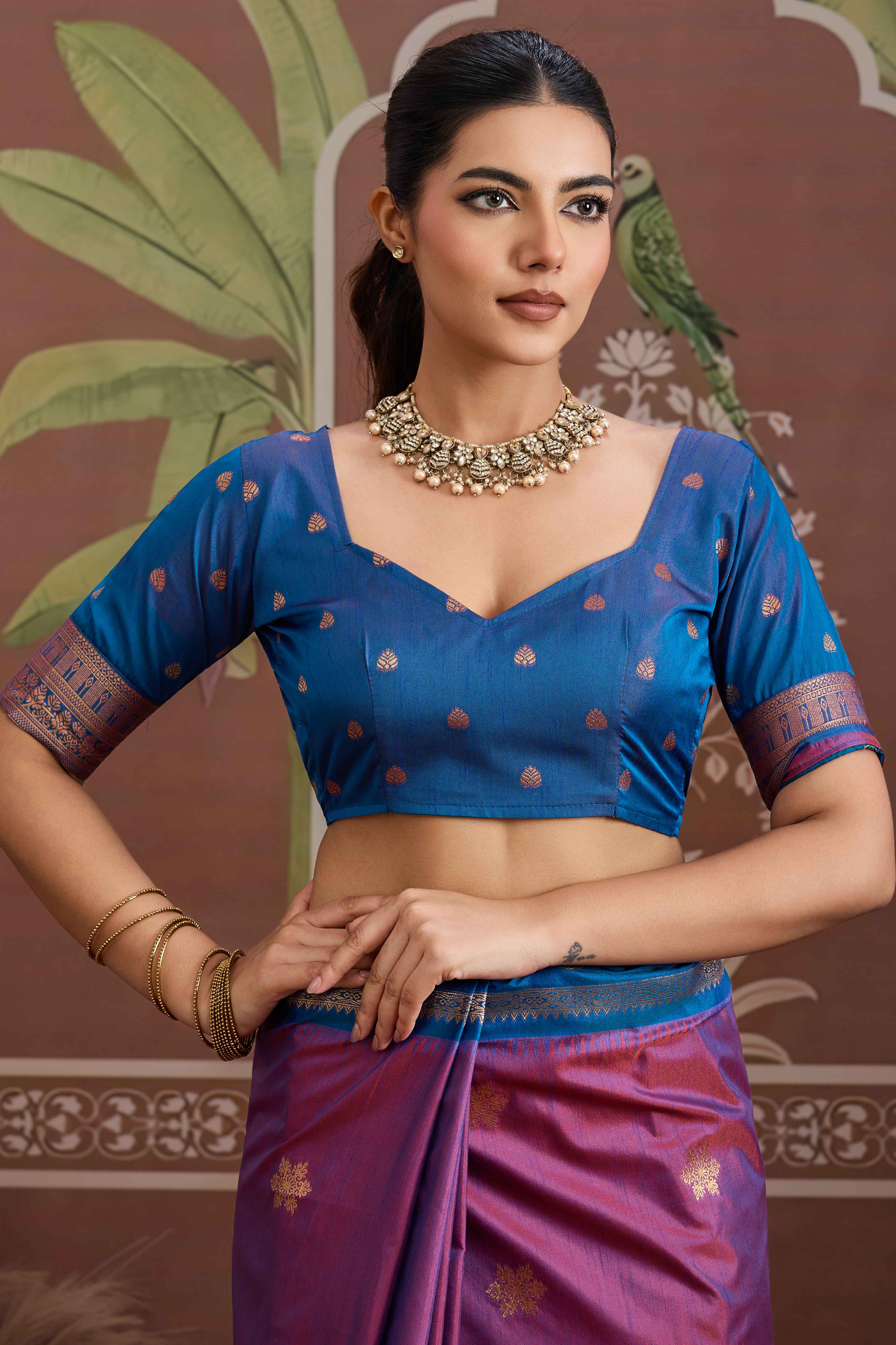 Luxury Style Purple Saree in Silk Blend with Intricate Zari Work