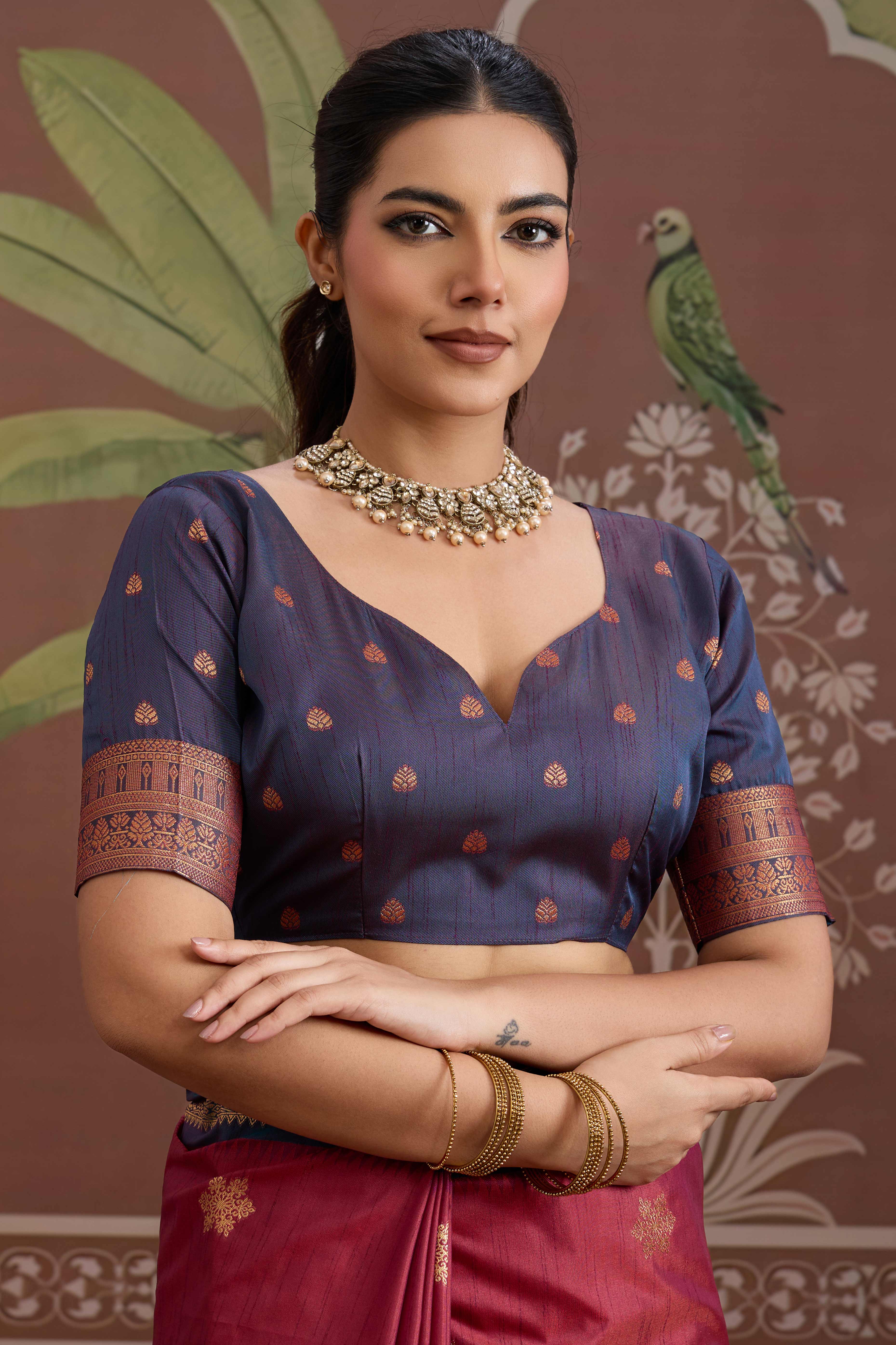 Luxury Style Maroon Saree in Silk Blend with Intricate Zari Work