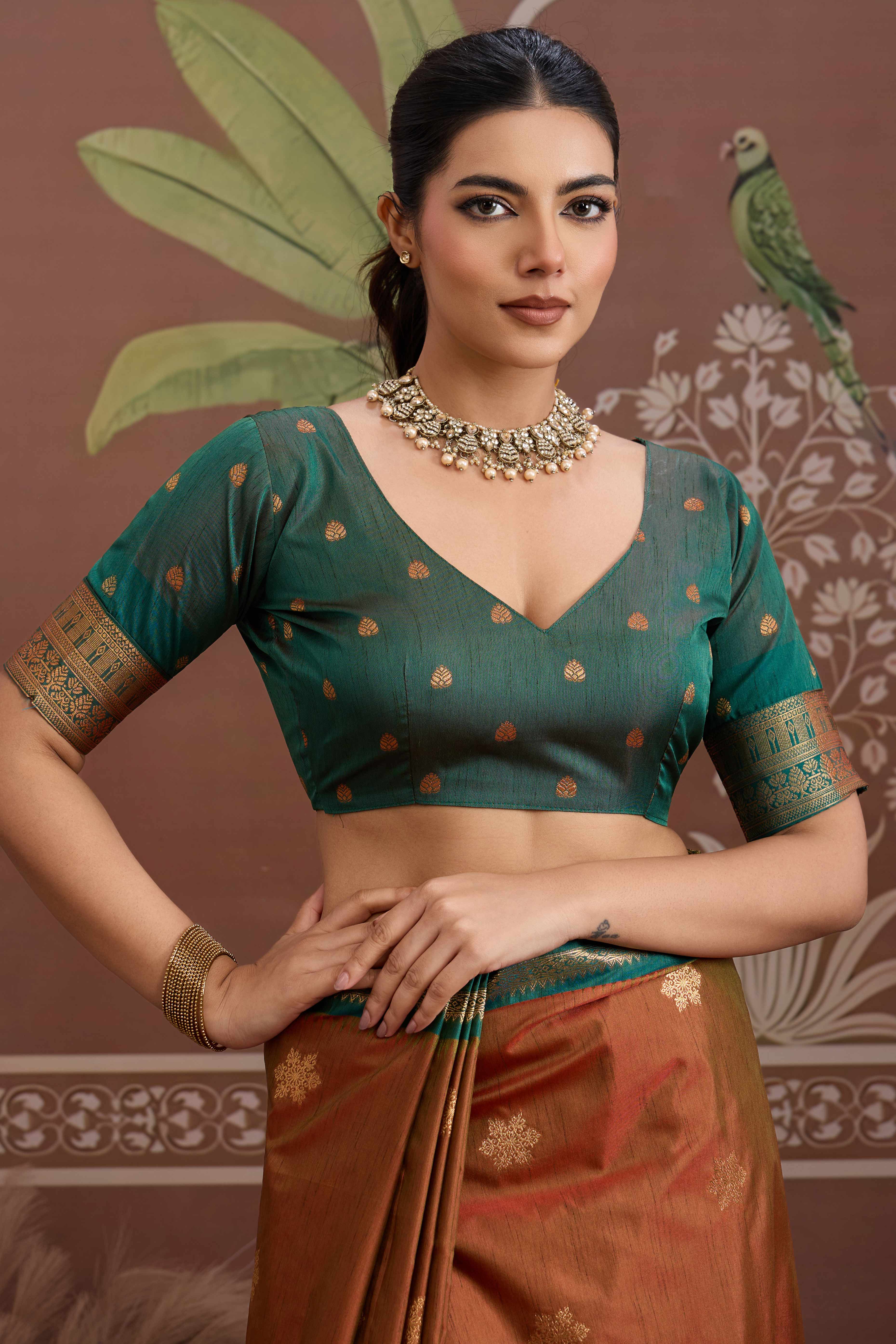 Luxury Style Brown Saree in Silk Blend with Intricate Zari Work