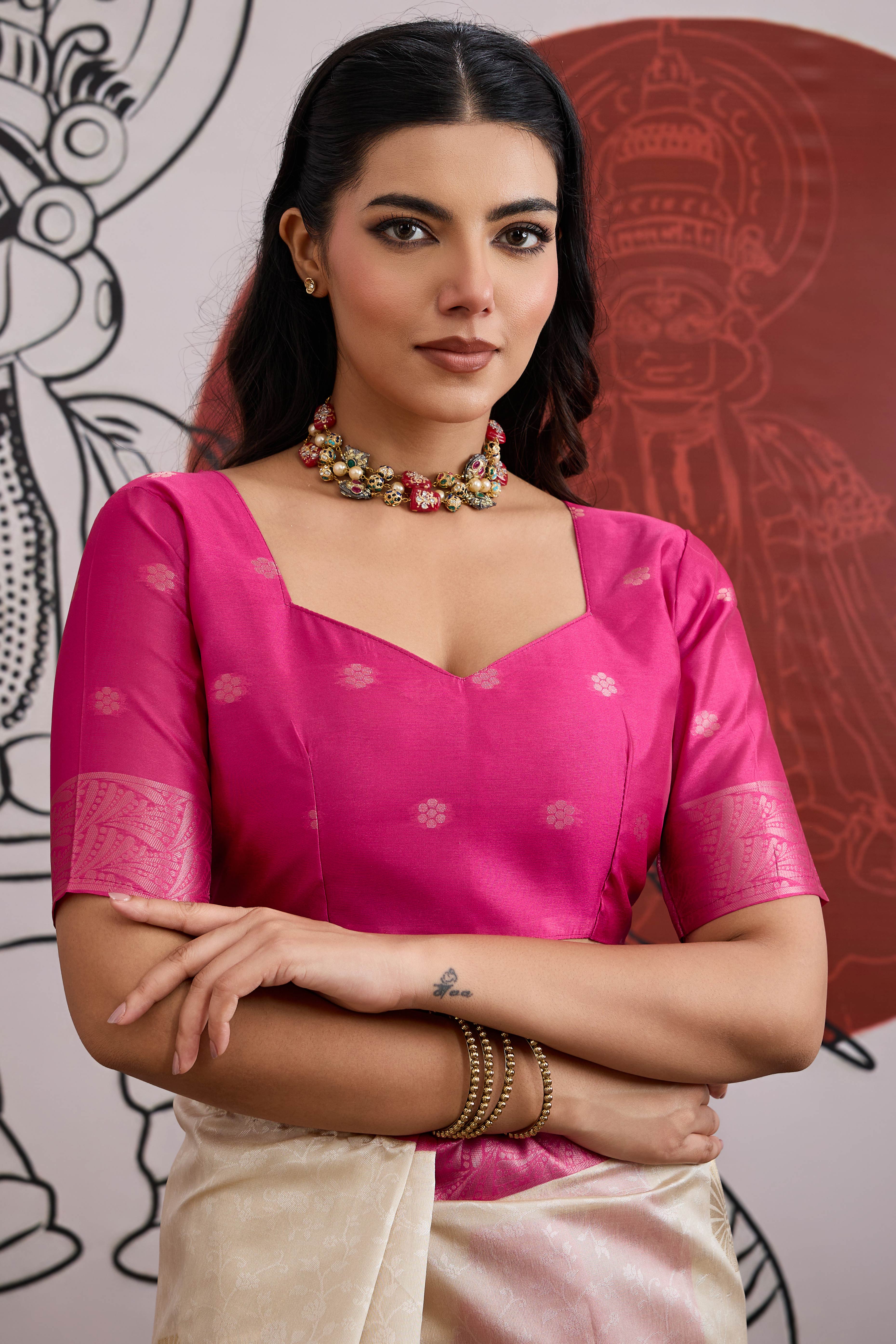 Graceful Cream & Pink Zari Weaving Silk Saree Highlighted By Decorative Tassel Pallu