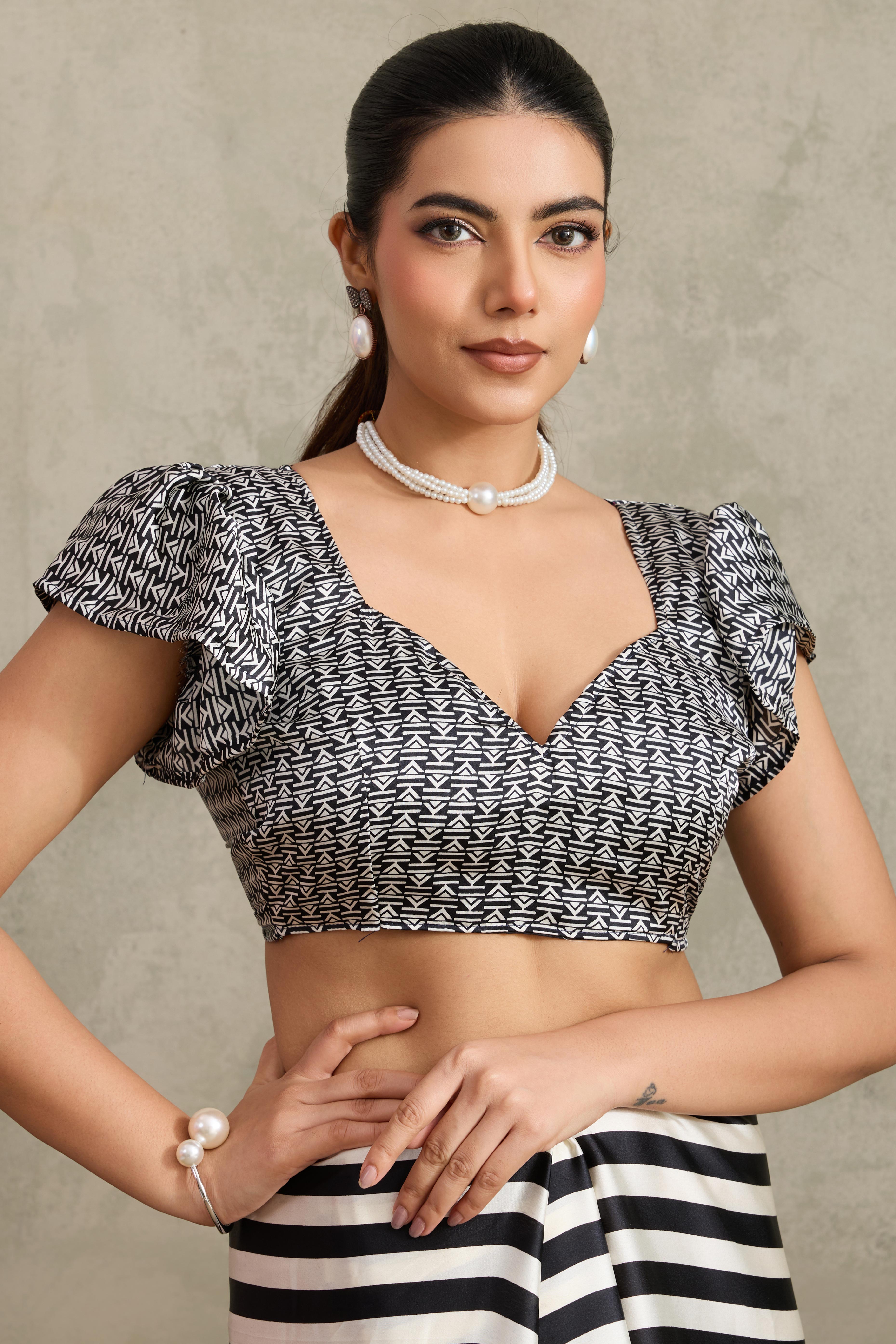 Black Elegant Ajrakh Printed Modal Satin Saree Designed for Festive & Party Occasions