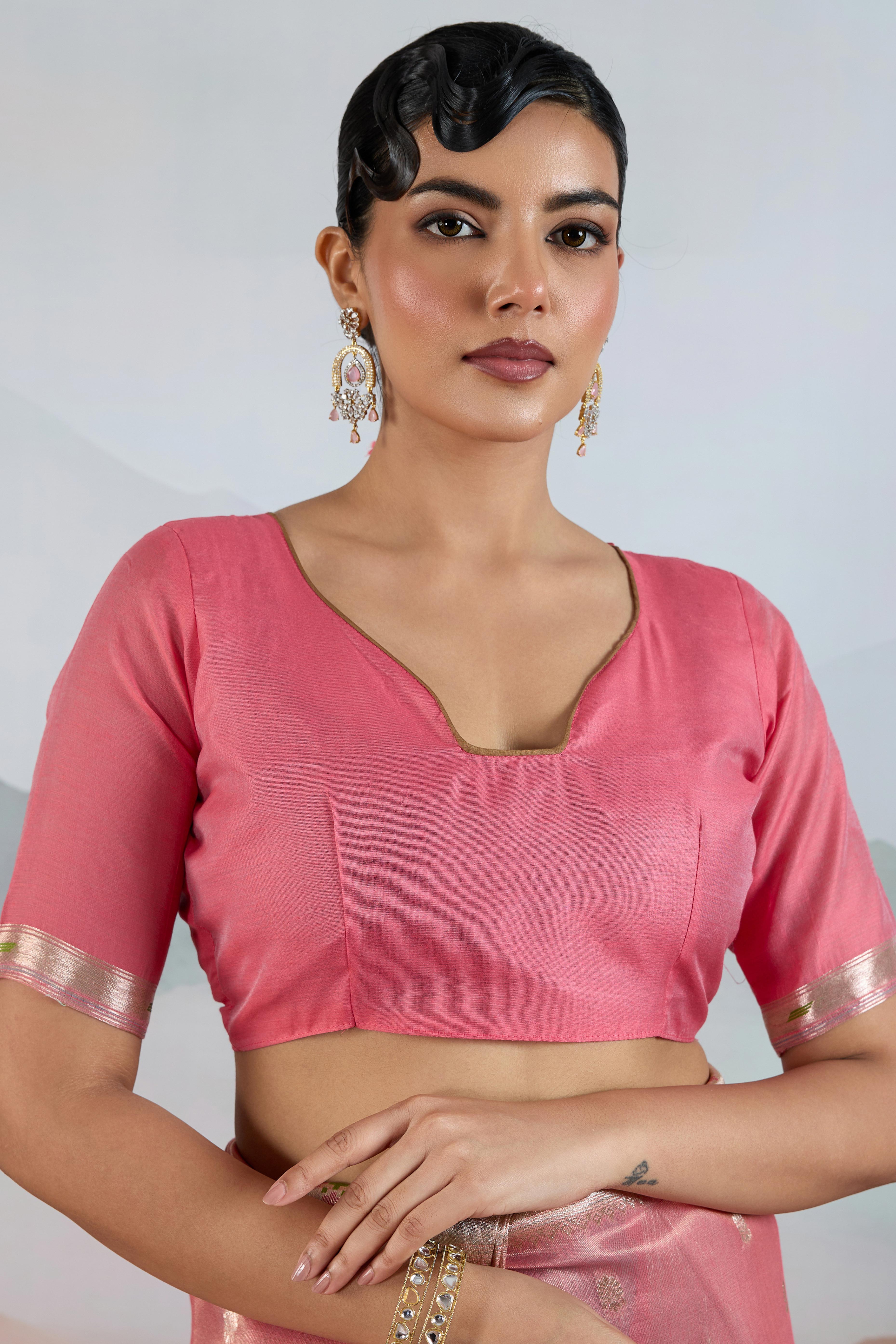Pink Festive Tissue Saree Crafted with Artistic Zari Butti Weaving and a Featherlight Texture