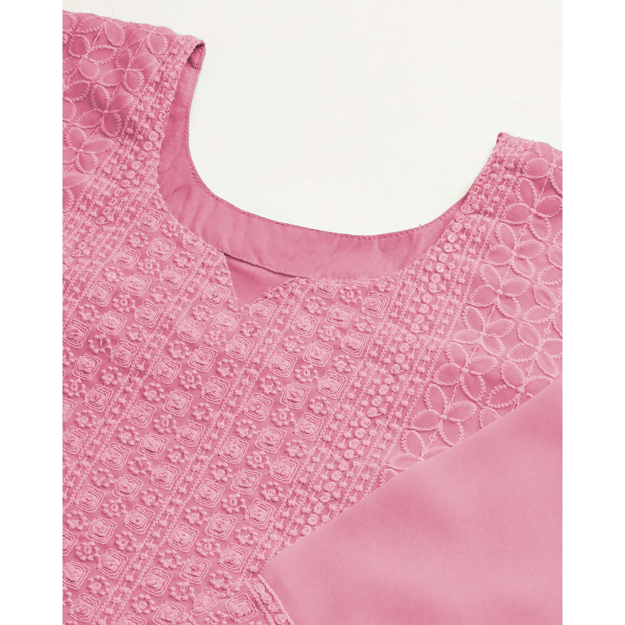 Pink Embroidered Georgette Kurti Sharara Suit