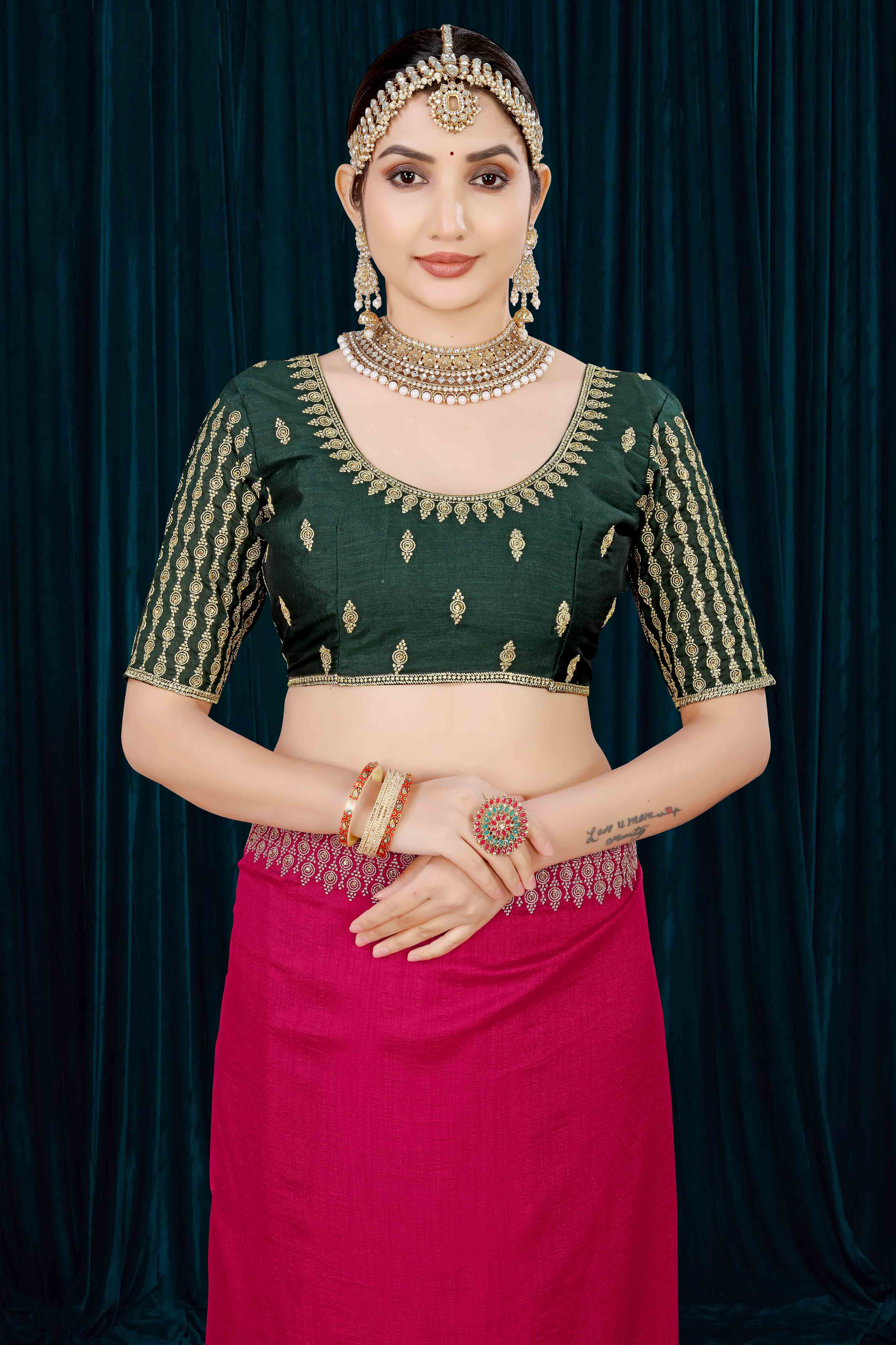 Pink Solid With Zari Embroidered Vichitra Silk Saree