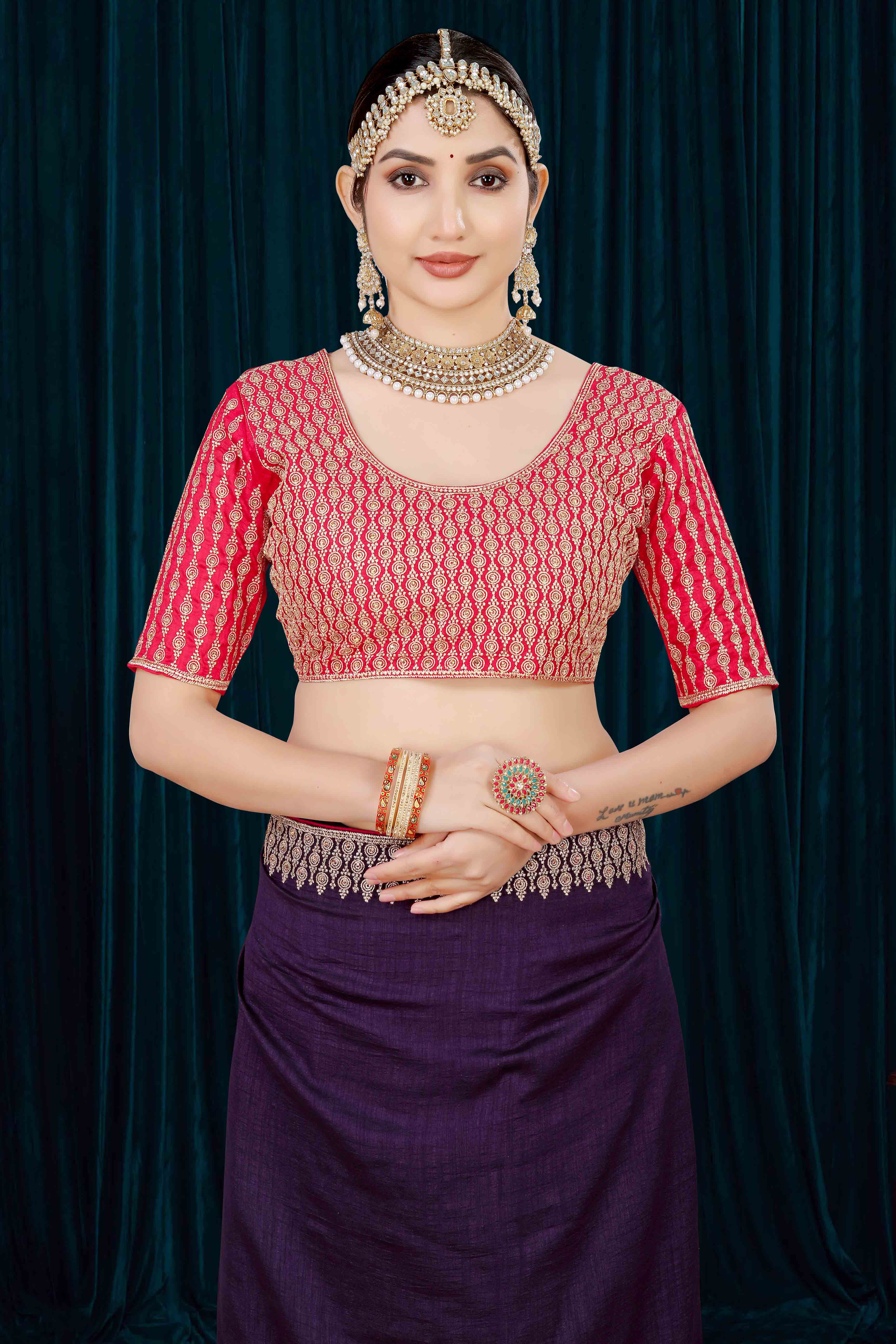 Purple Solid With Zari Embroidered Vichitra Silk Saree