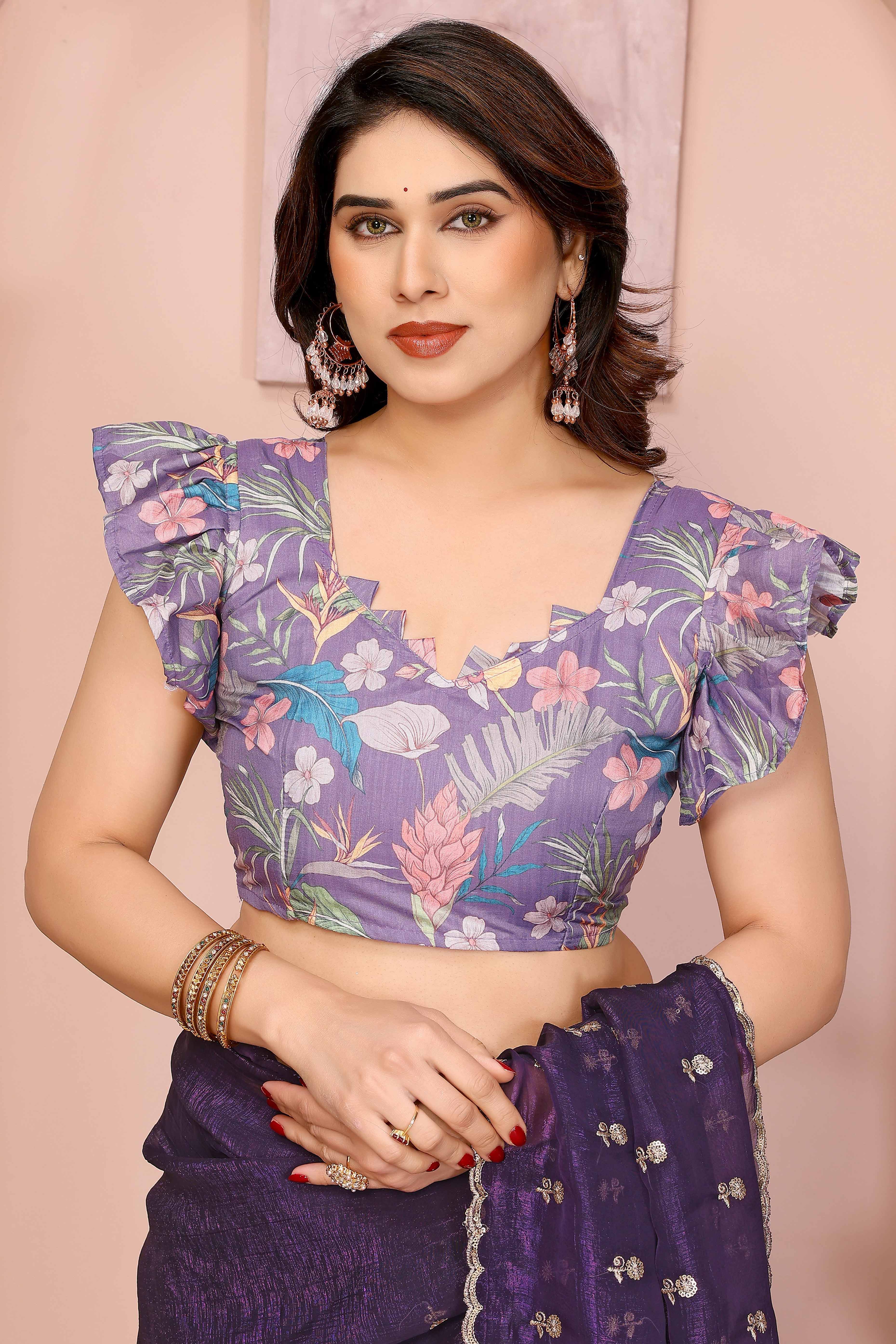 Rich Purple Silk Blend Saree with Intricate Floral Sequins Embroidery – A Glamorous Statement Piece