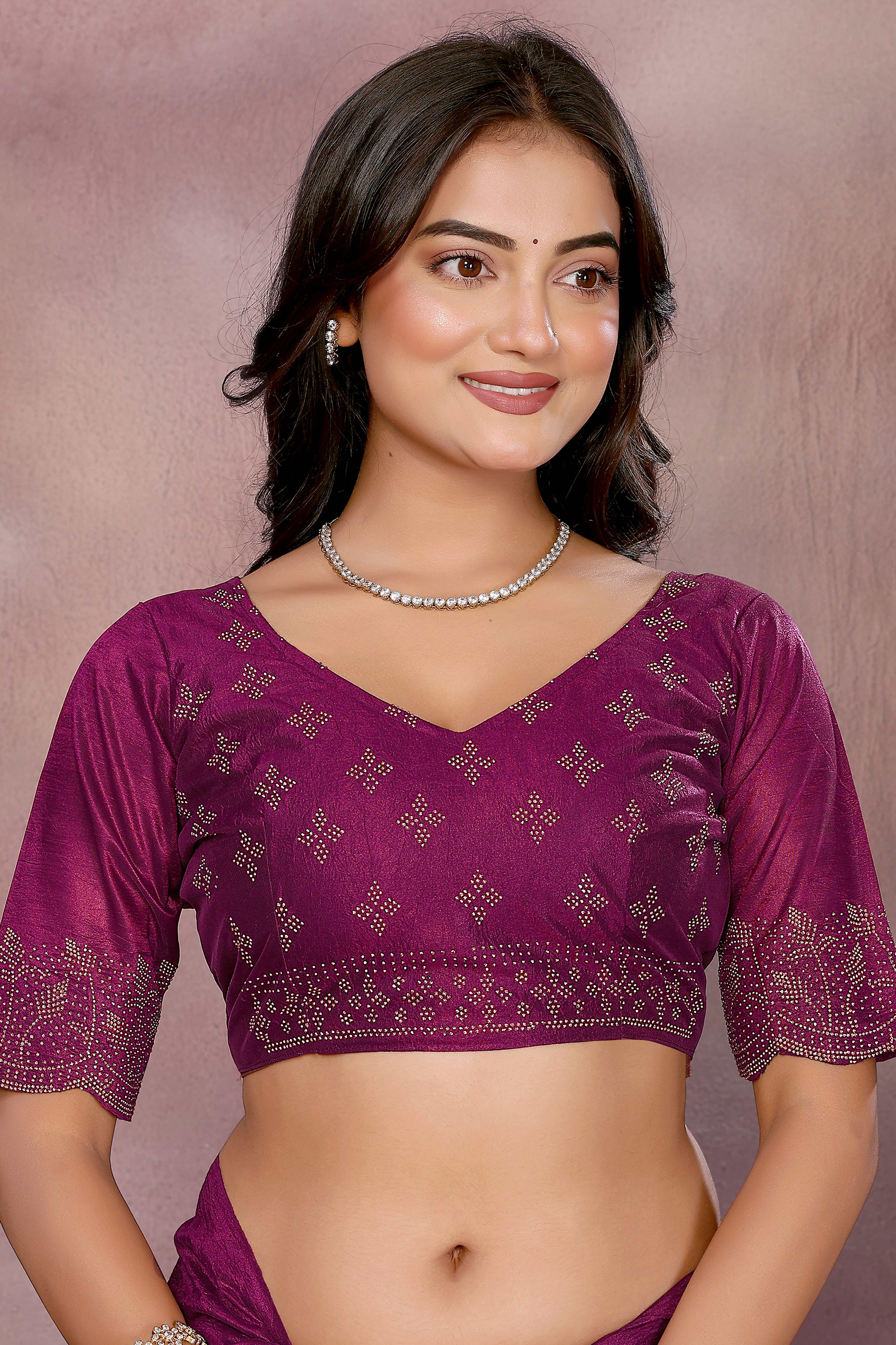 Party Ready Magenta Imported Lycra Saree with Glittering Stone Embroidery