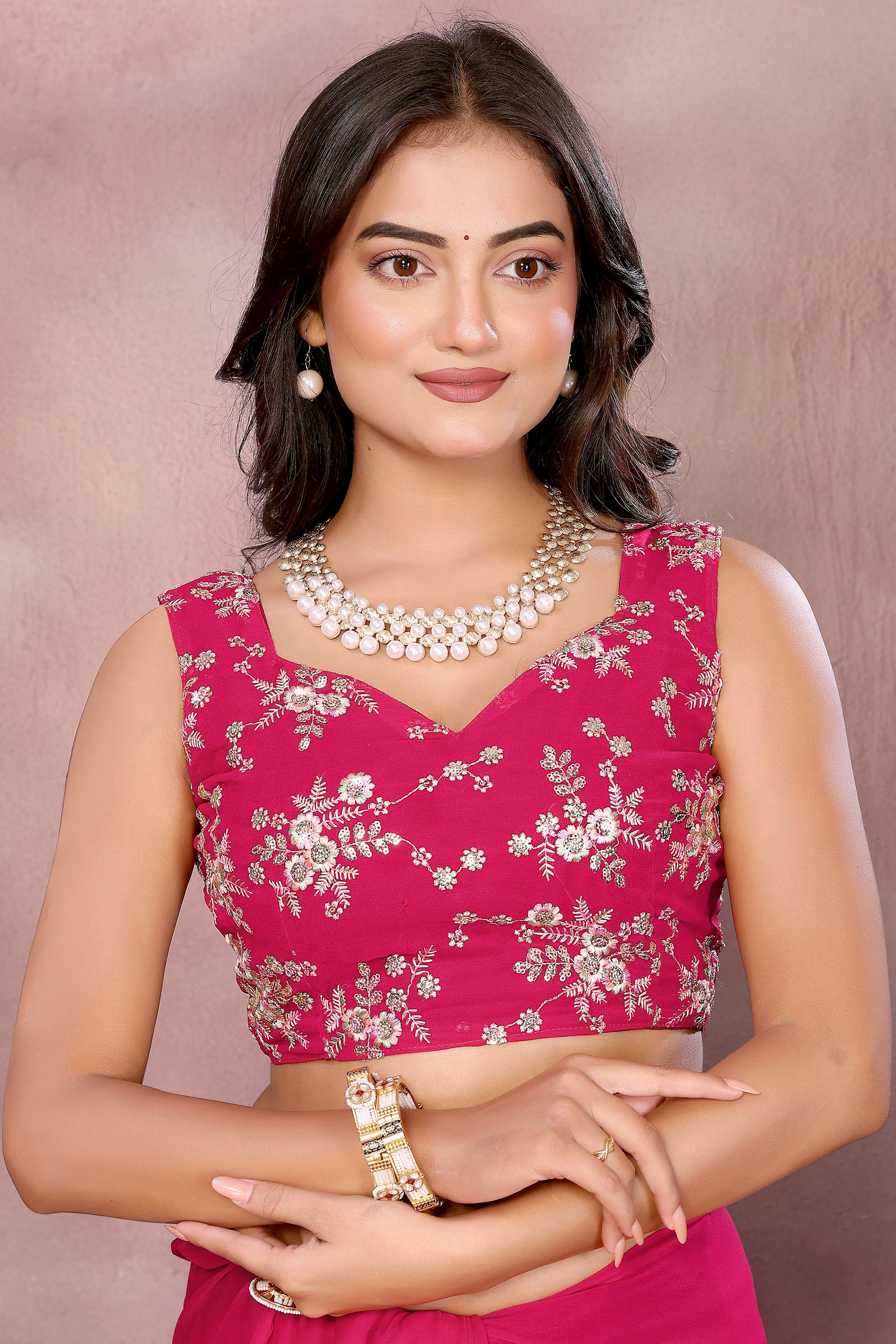 Sophisticated Pink Party Wear Saree in Georgette Fabric With Embellished Blouse