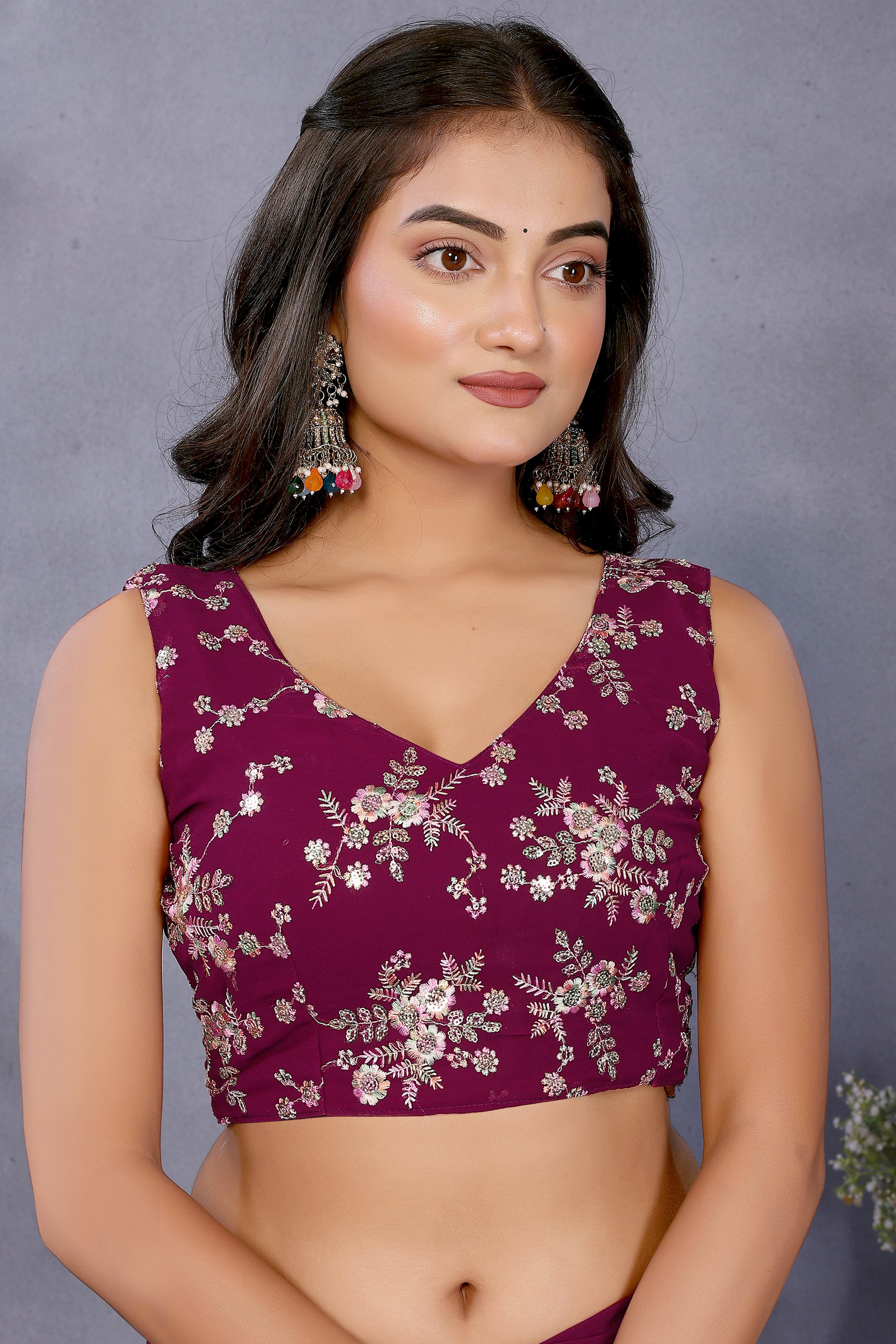 Sophisticated Purple Party Wear Saree in Georgette Fabric With Embellished Blouse