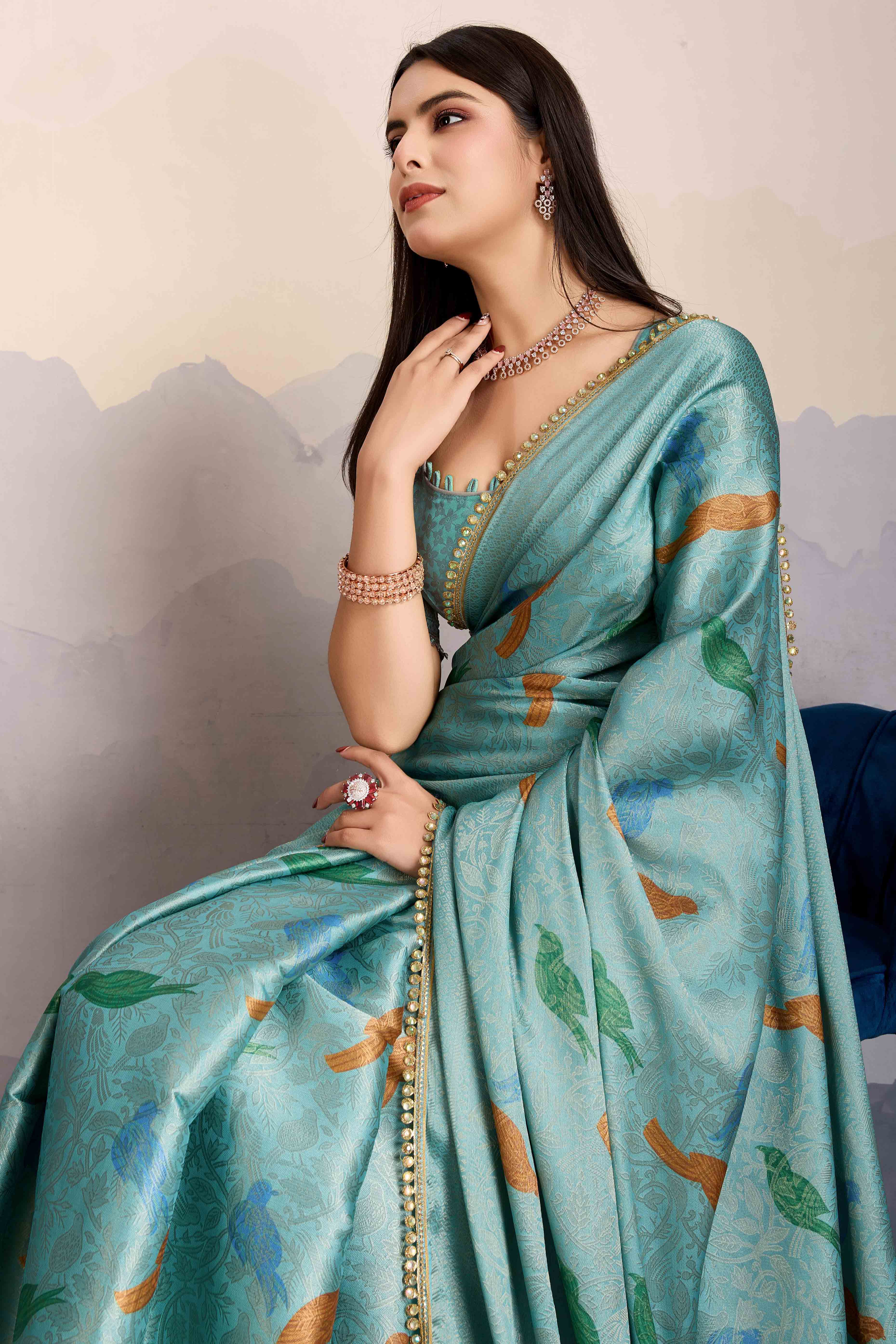 Sea Green Zari Weaving Mysore Brocade Silk Saree