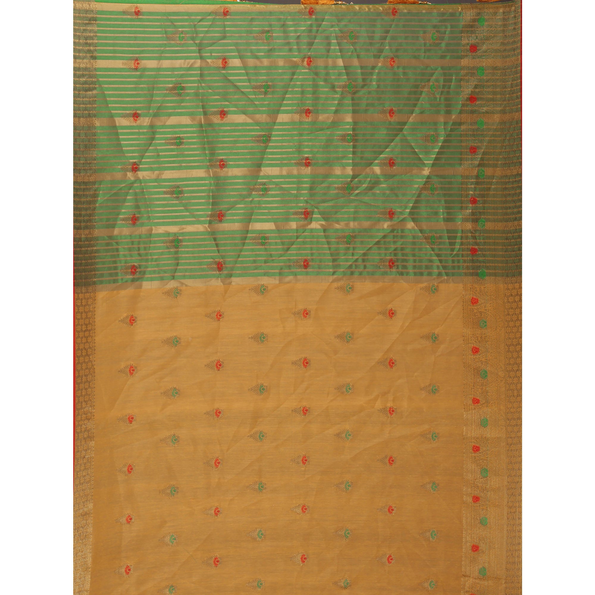 Yellow Floral Woven Cotton Silk Saree With Tassels