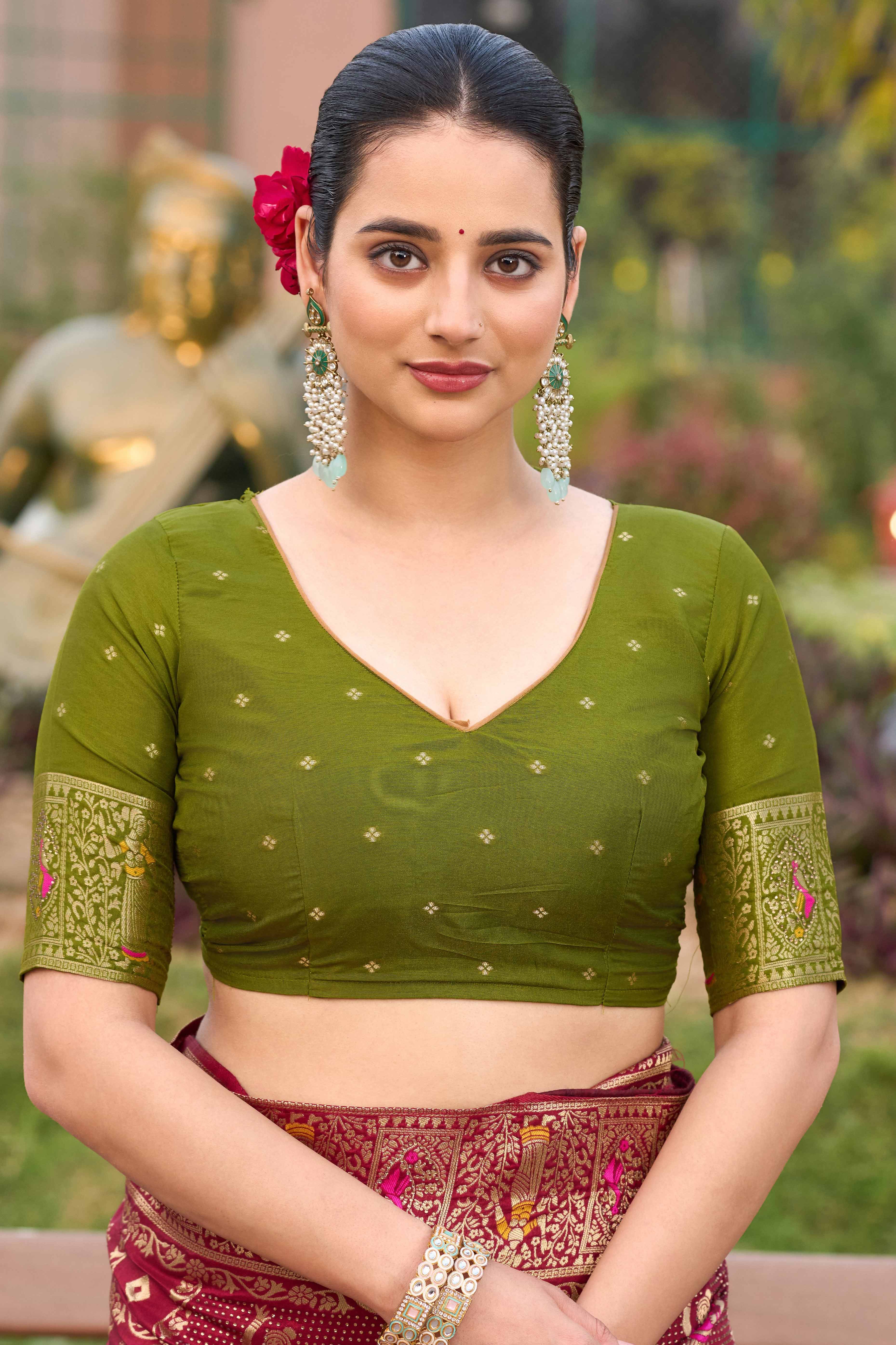 Wine Dola Silk Saree Featuring Intricate Gharchola Woven Design