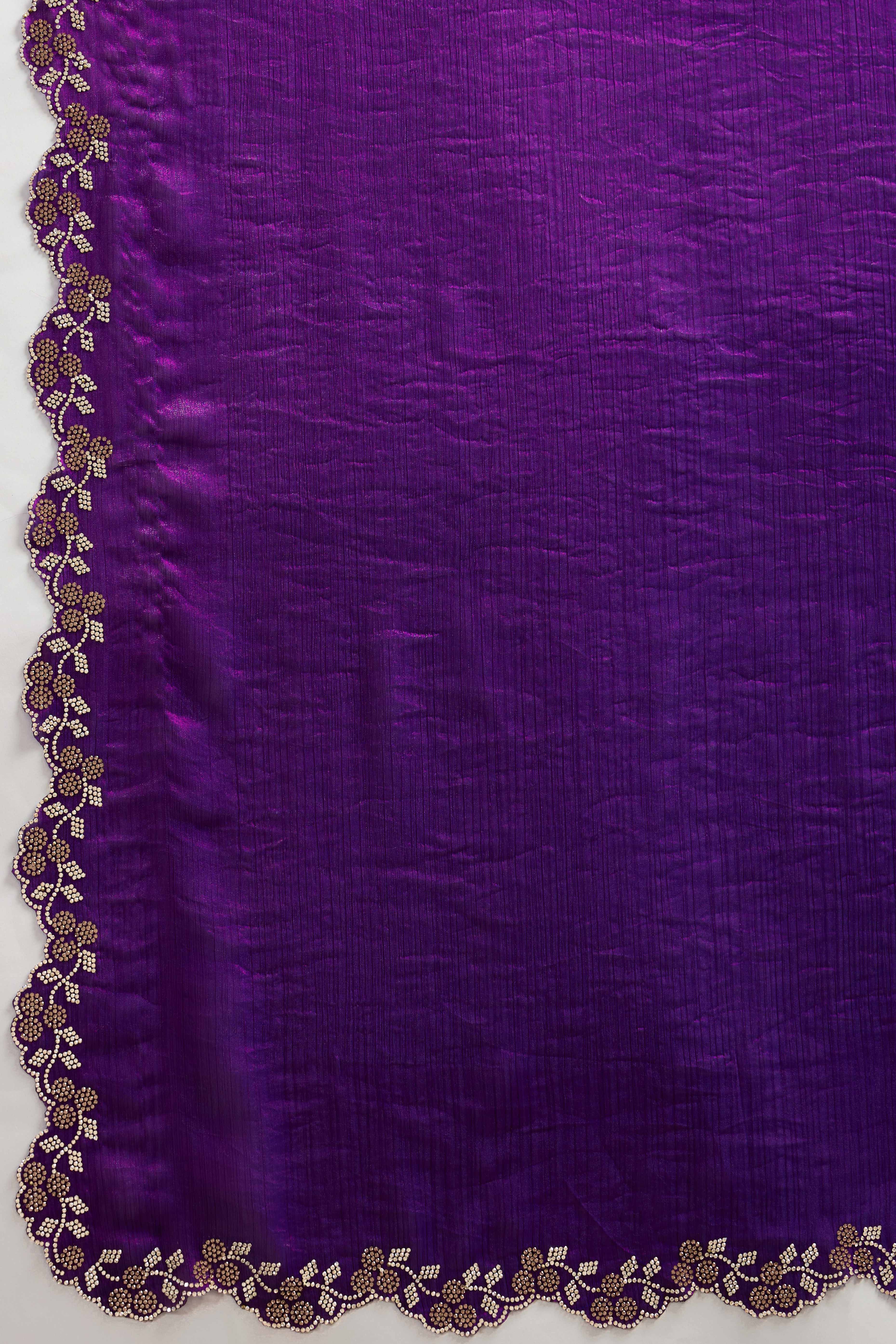 Purple Velvet Chiffon Saree Accented with Sparkling Zarkan Detailing