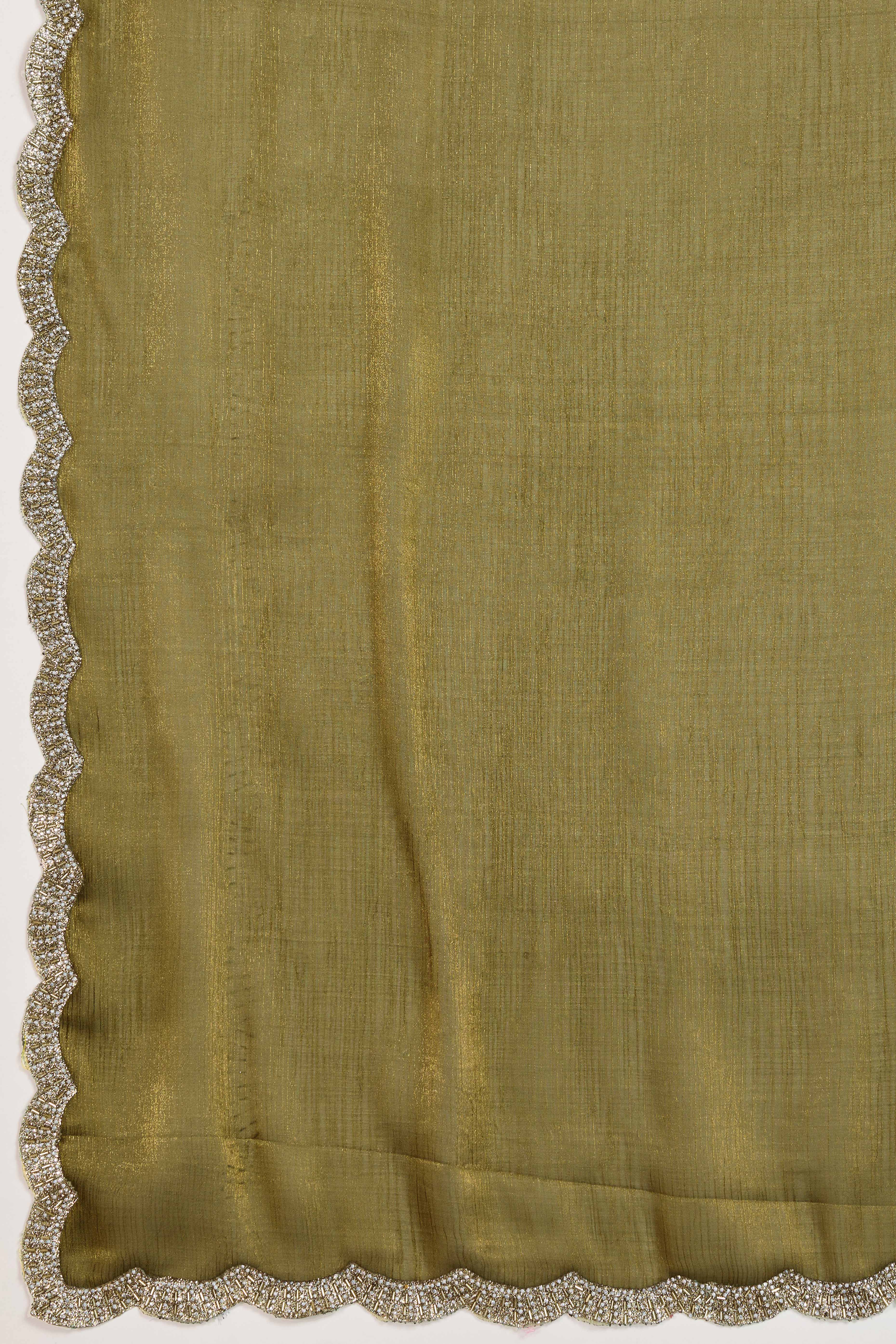 Gold Burberry Chiffon Saree Embellished With Zarkan & Cutdana Appliqué Lace Border