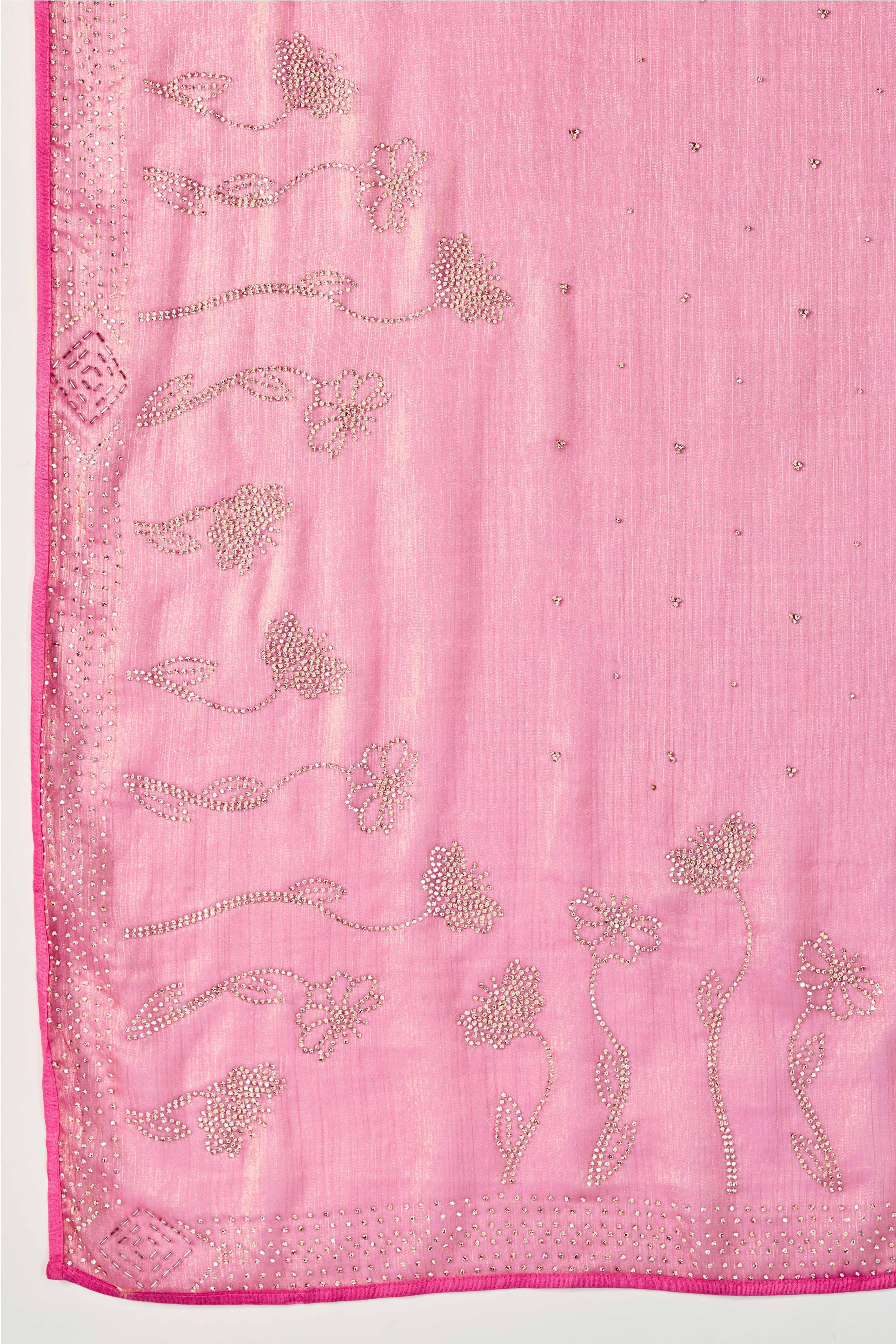 Elegant Party Wear Saree in Pink Chiffon with Stone Embellishment