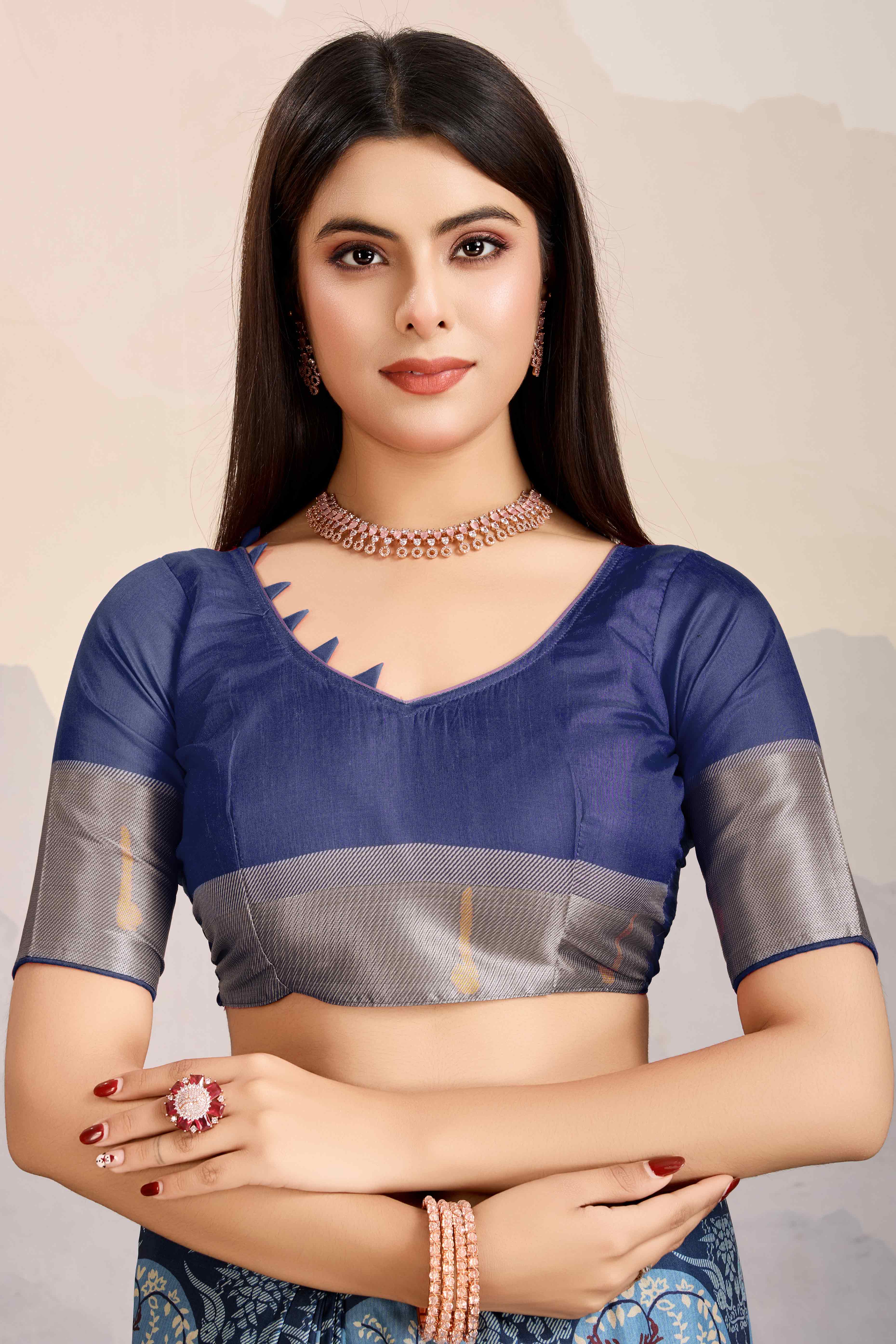 Blue Digital Printed Dola Silk Saree With Exquisite Weaving Zari Border & Opulent Pallu