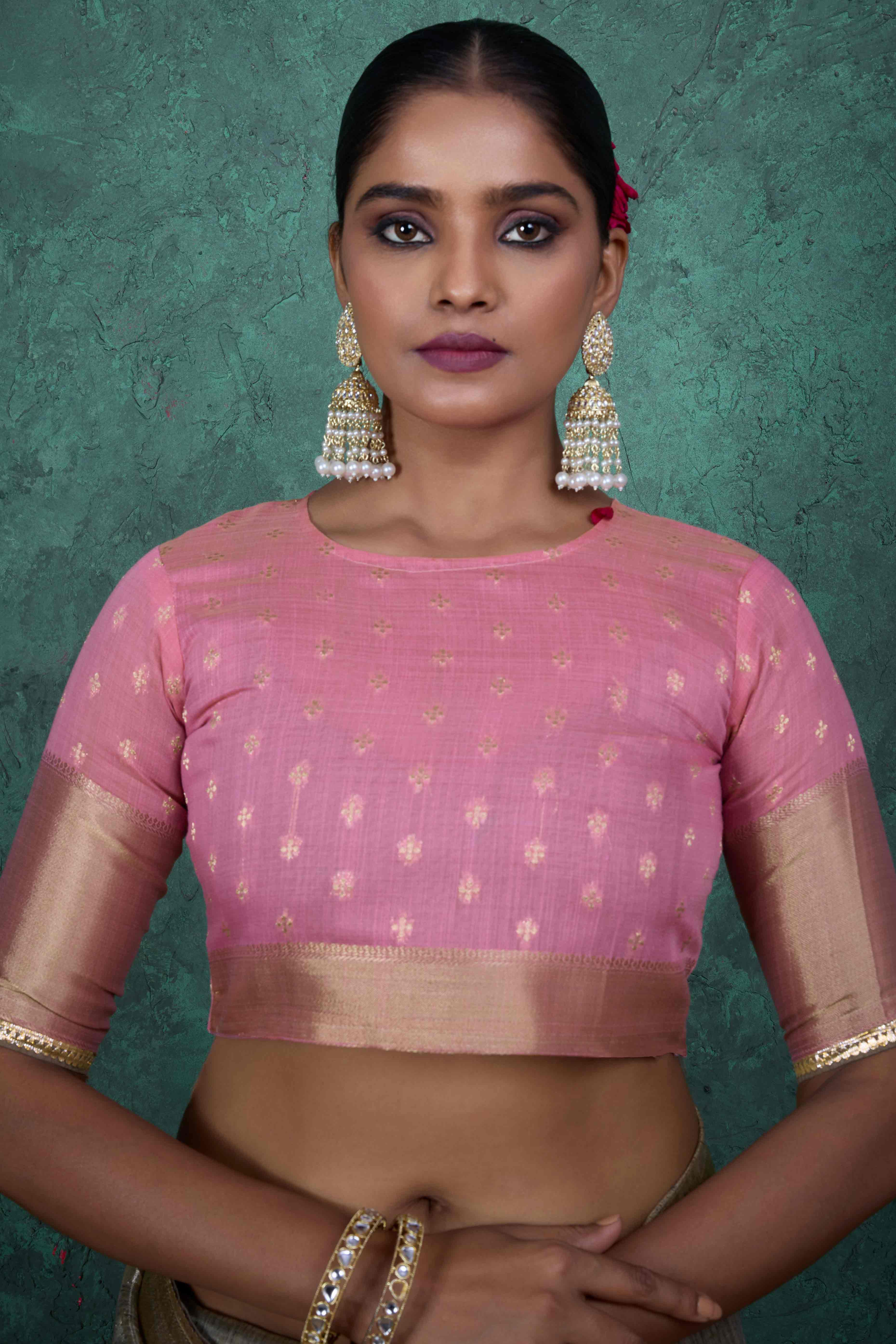 Taupe Grey Ethnic Cotton Blend Saree with Shimmering Zari Butti Weaves