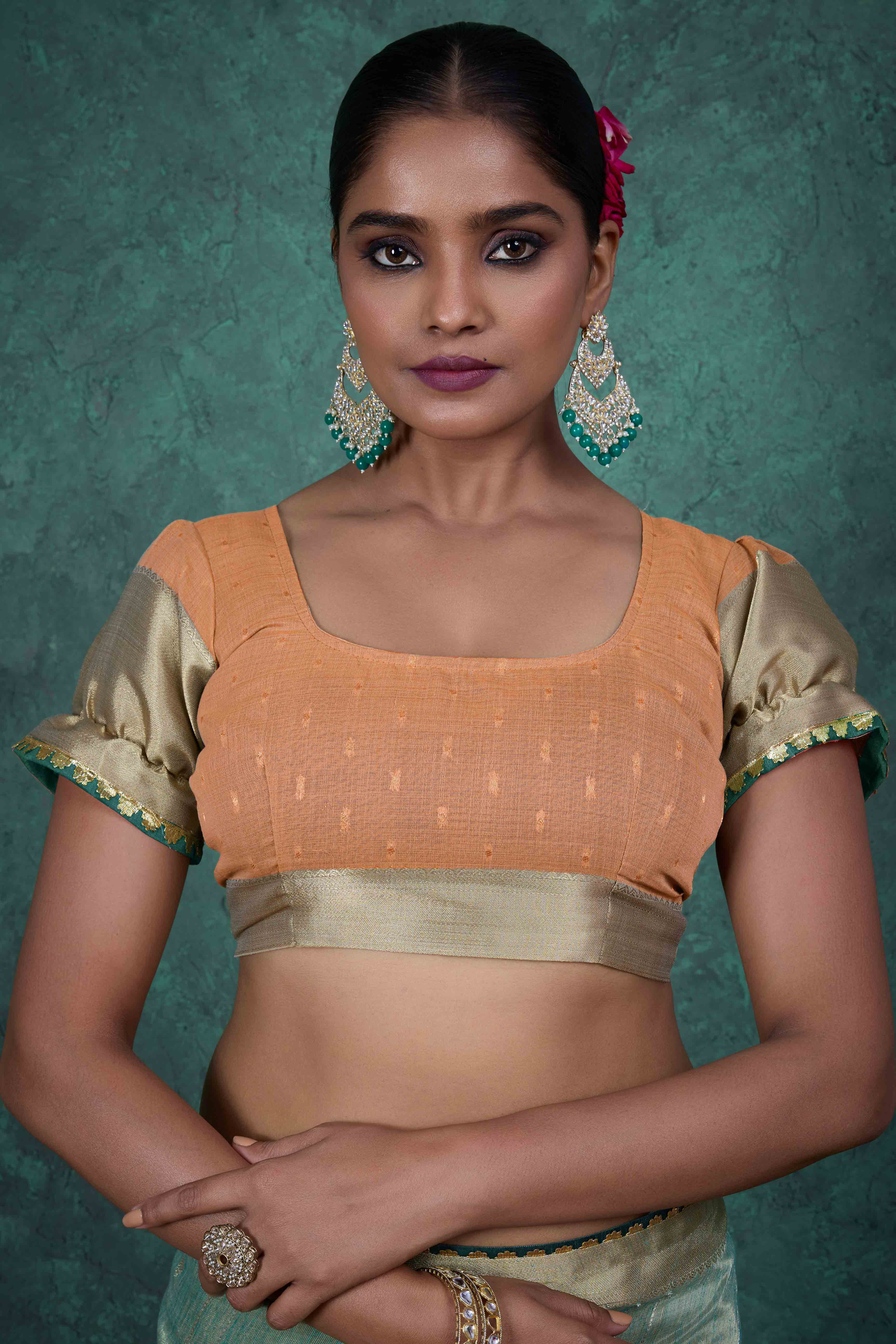 Sea Green Ethnic Cotton Blend Saree with Shimmering Zari Butti Weaves