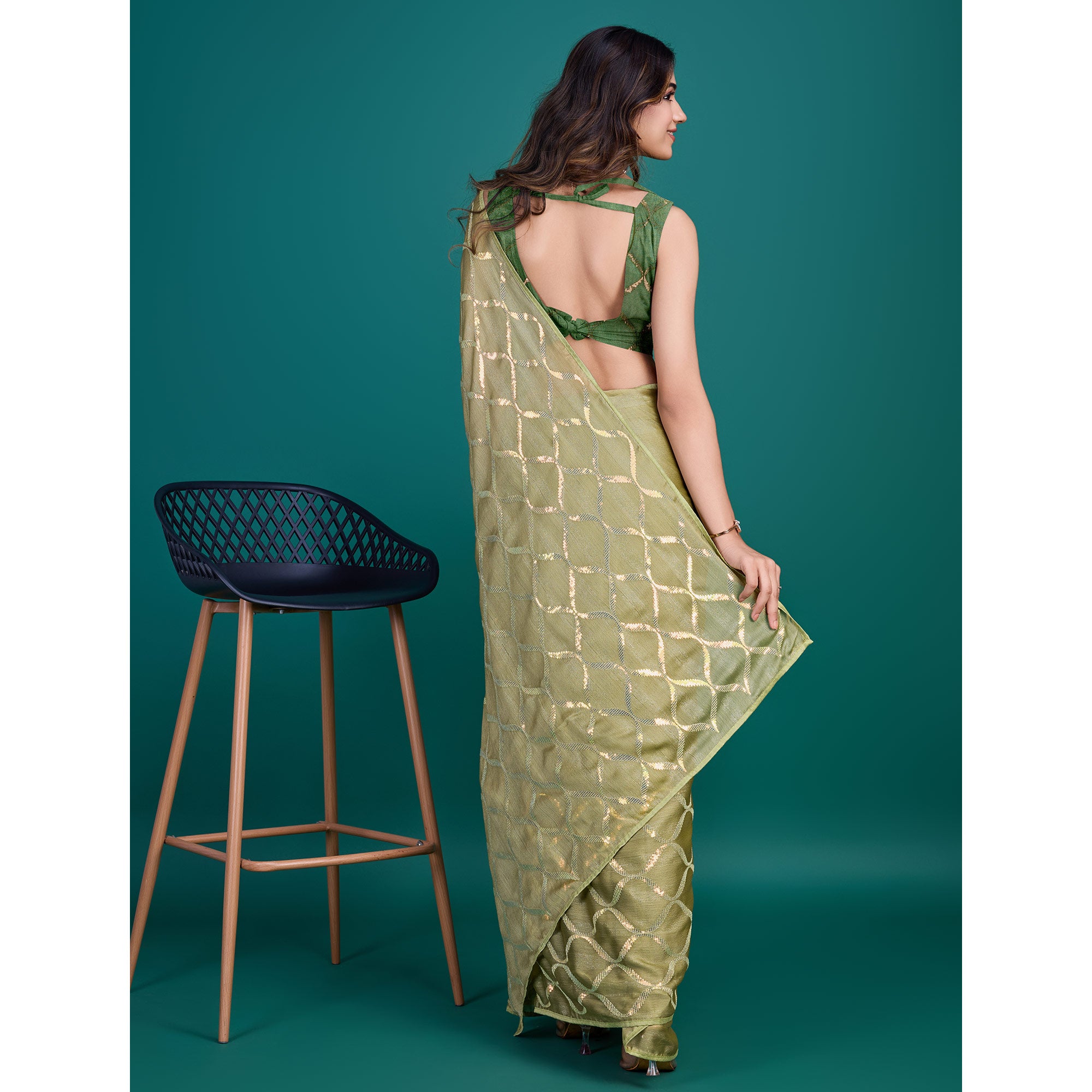 Green Sequins Embroidered Georgette Saree