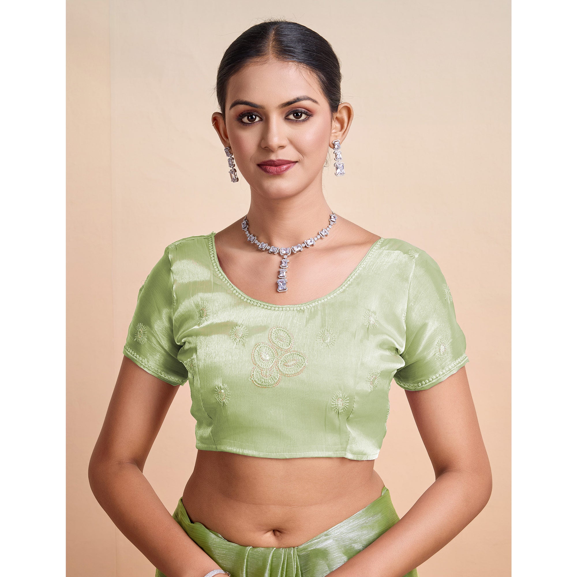 Green Sequins Embroidered Organza Saree