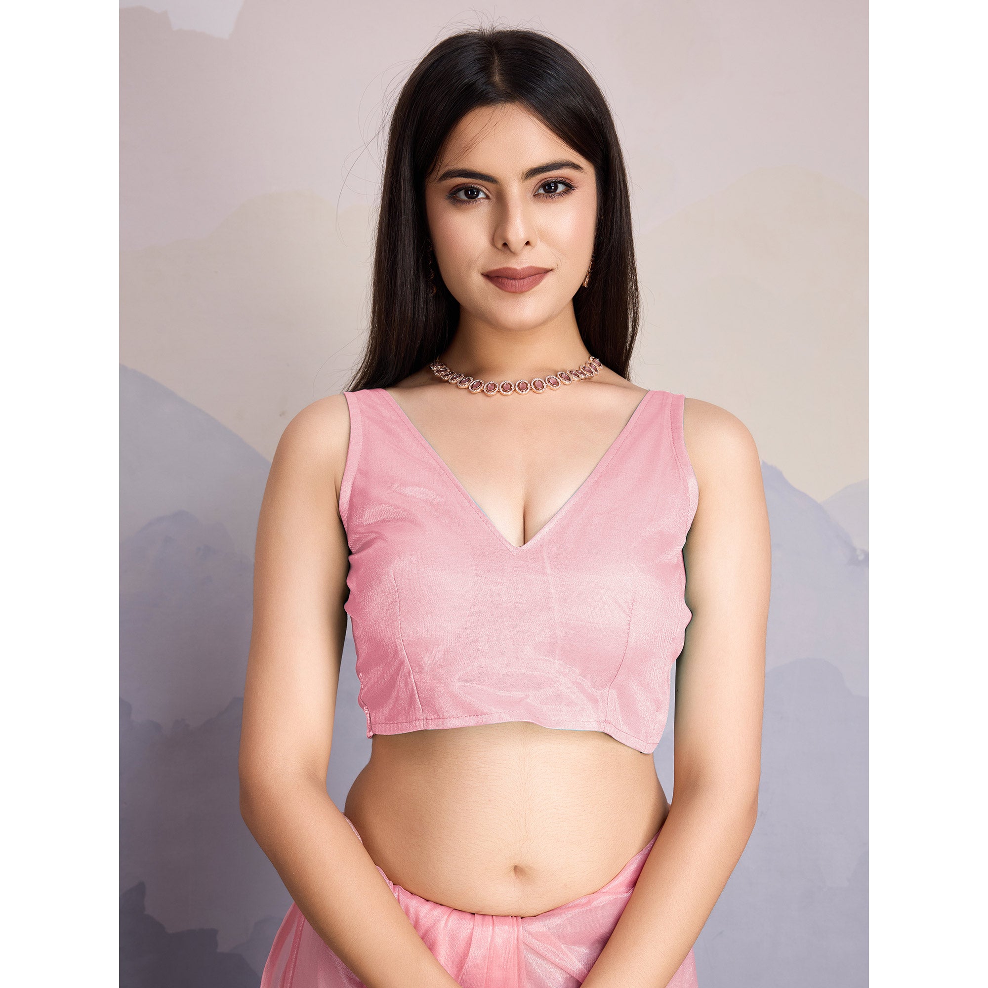 Baby Pink Floral Sequins Embroidered Twill Net Saree