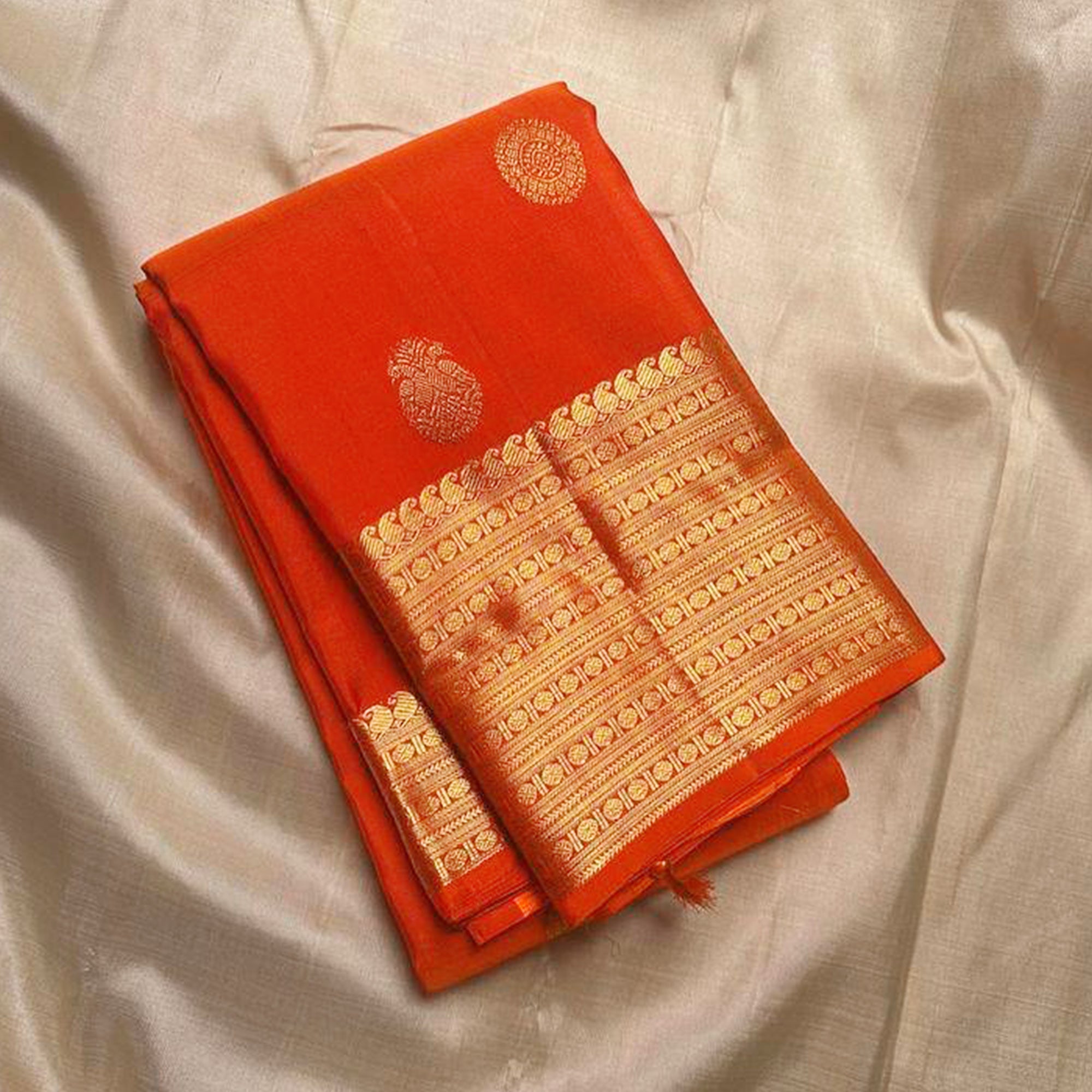 Orange Floral Woven Lichi Banarasi Silk Saree