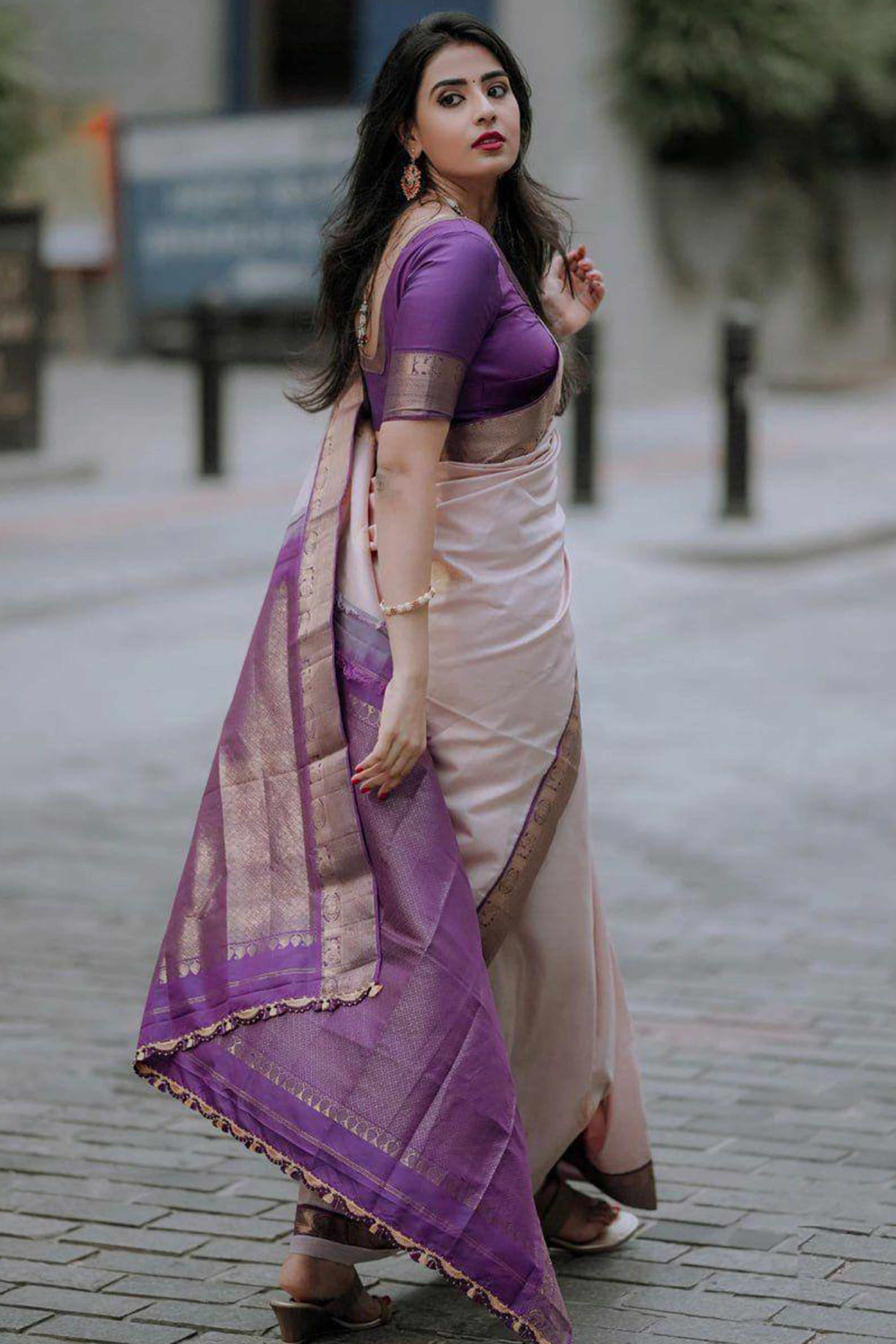 Peach Woven Lichi Banarasi Silk Saree