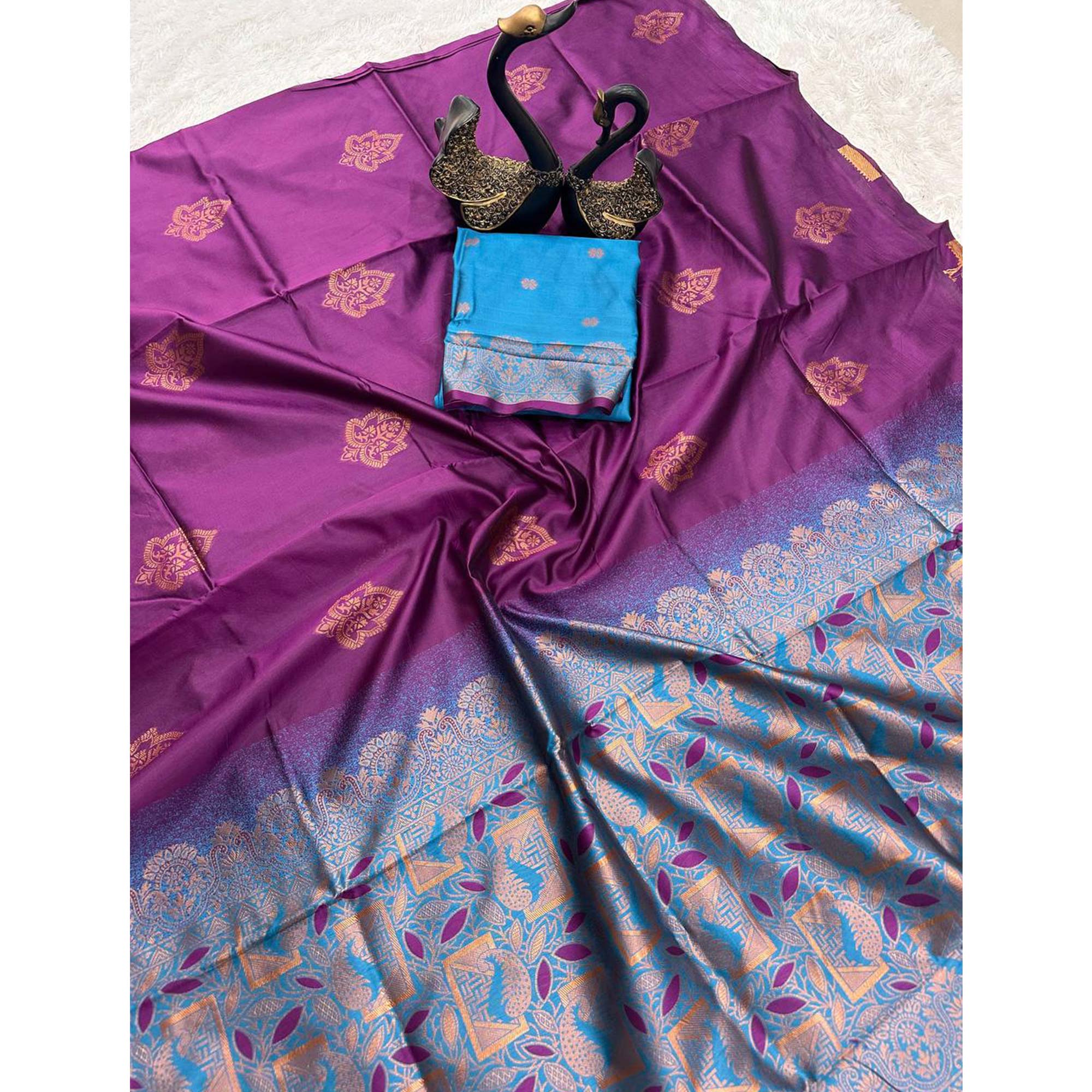 Purple Banarasi Silk Saree Adorned with Elegant Floral Zari Weaving