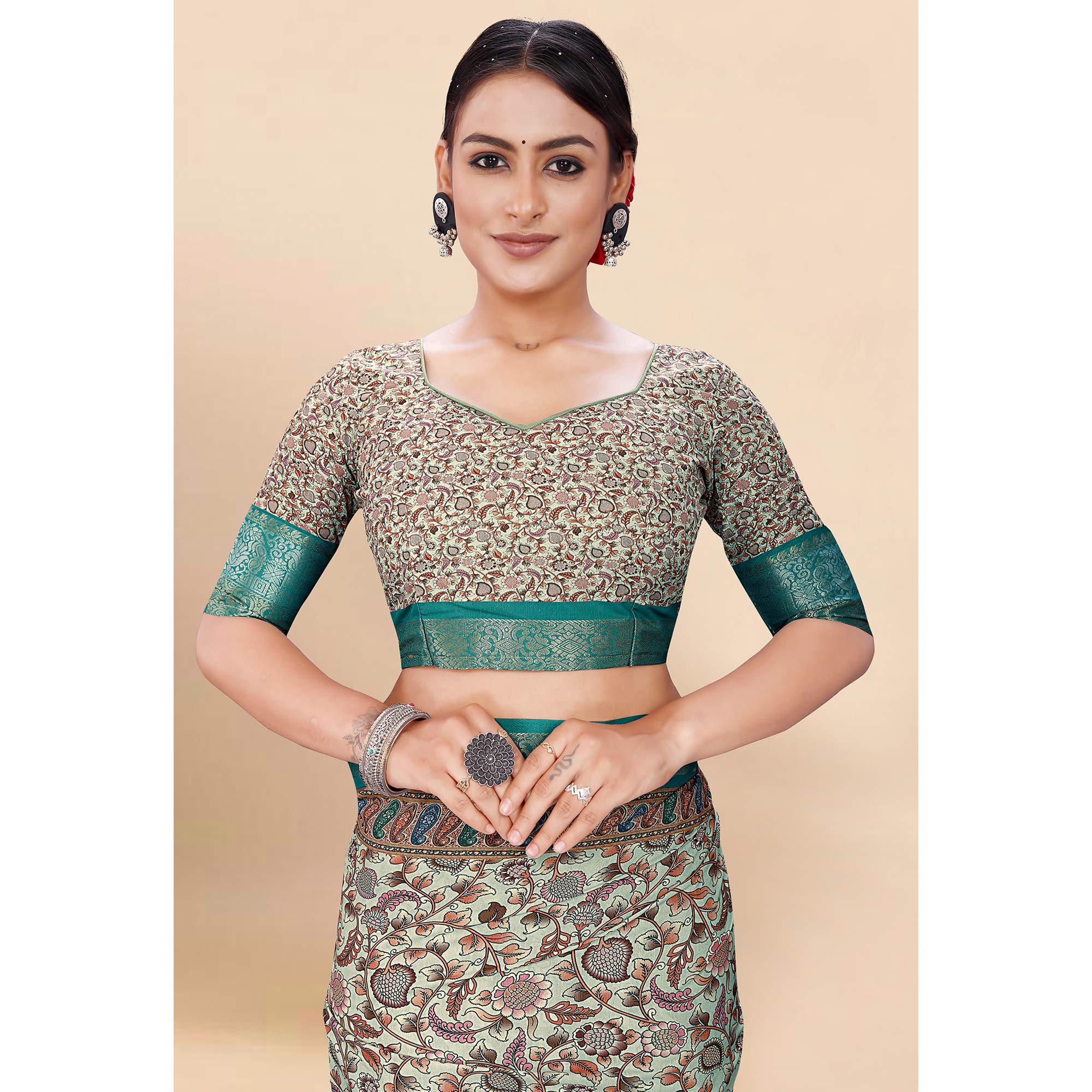 Blue Floral Digital Printed Pure Cotton Saree