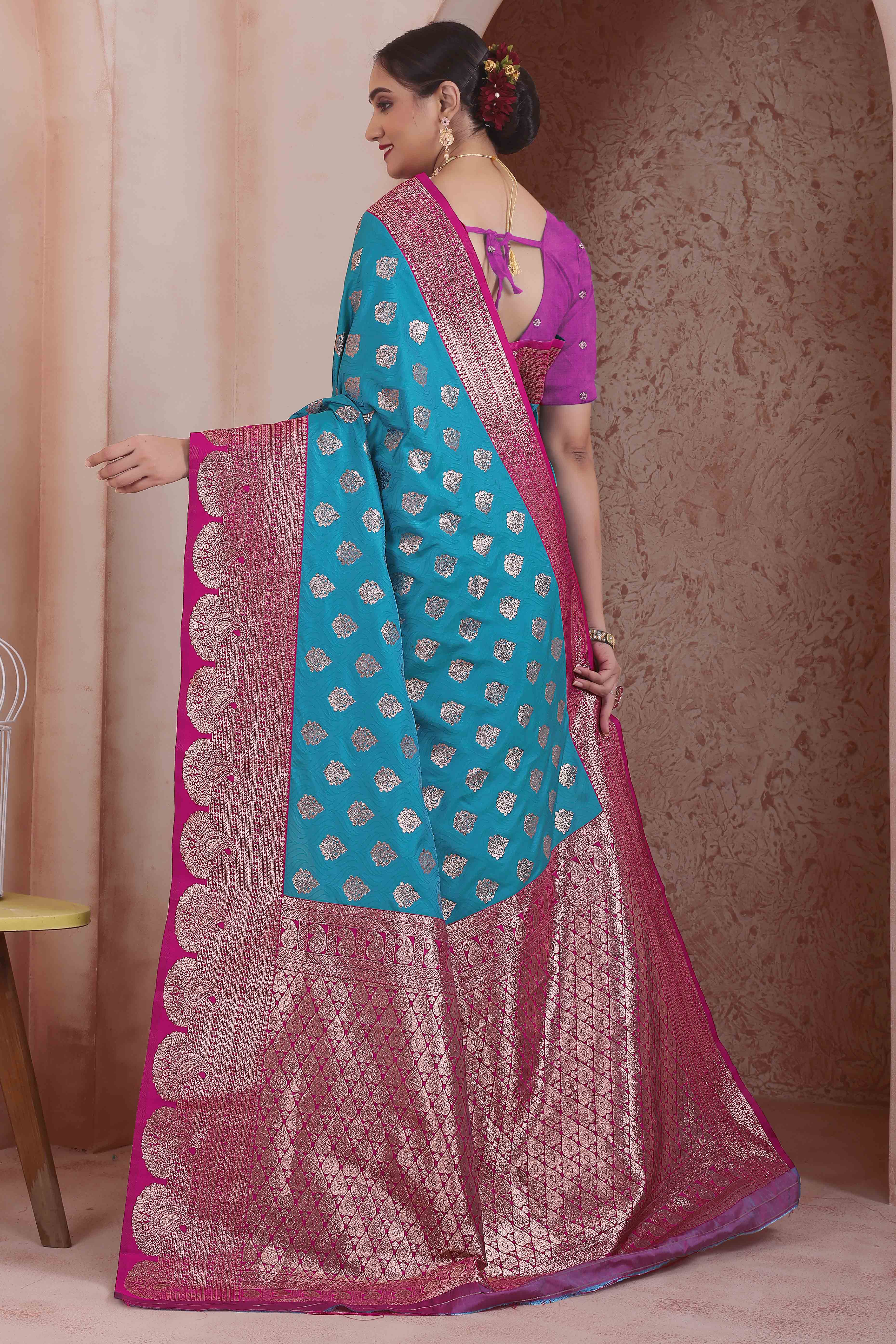 Graceful Emerald Zari Woven Rama Blue Art Silk Saree Accented With A Heritage Banarasi Pallu