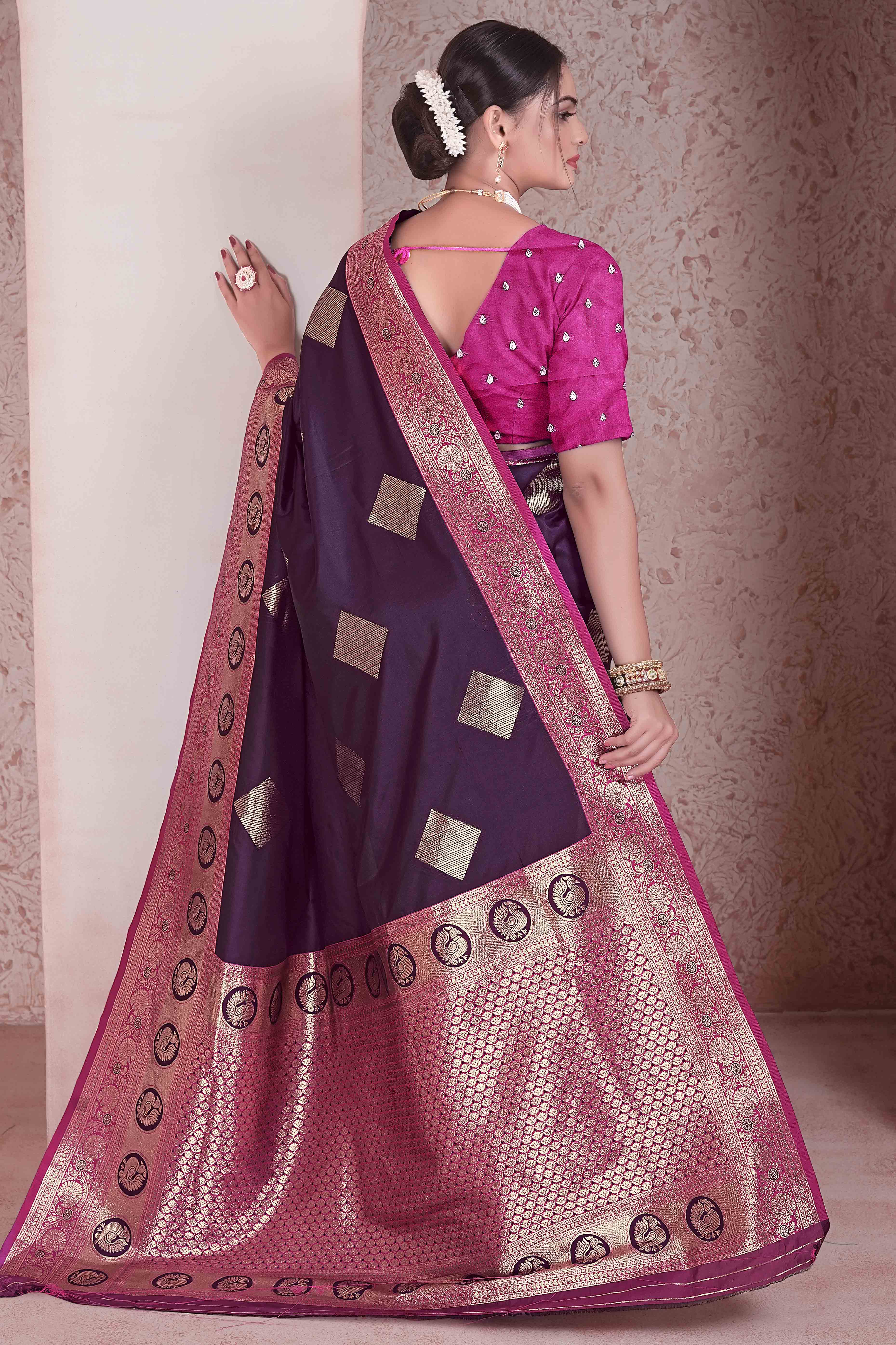 Dark Wine Zari Woven Art Silk Saree With Opulent Banarasi Pallu Work