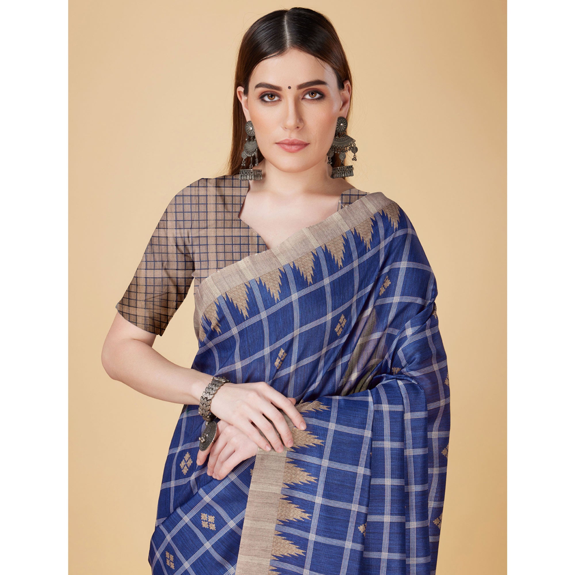 Blue Digital Printed Cotton Silk Saree With Tassels