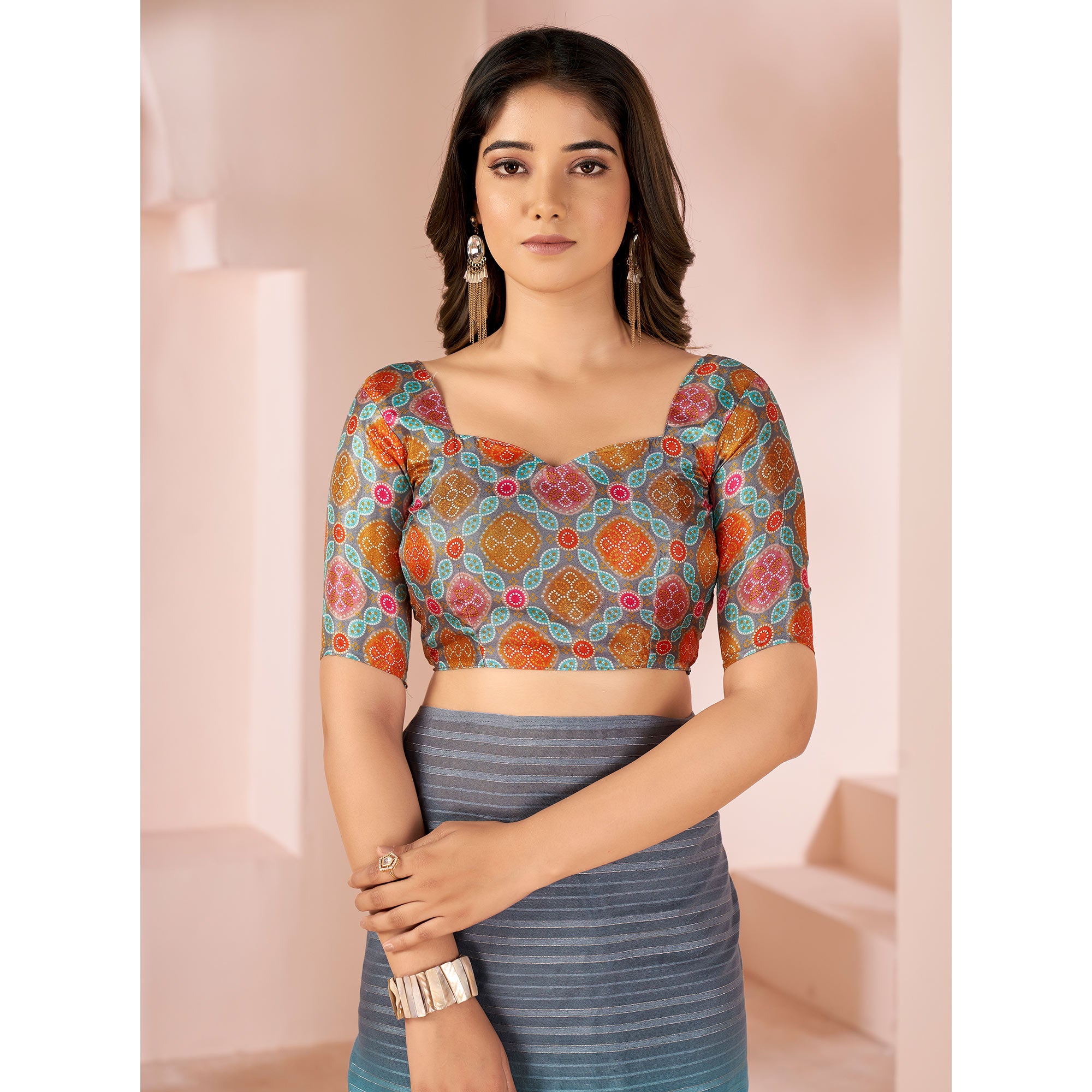 Multicolor Woven Linen Saree With Tassels