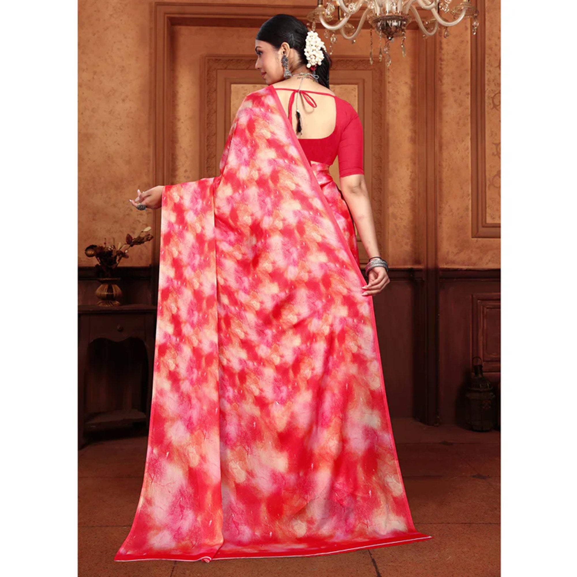 Rani Pink Abstract Digital Printed Georgette Saree