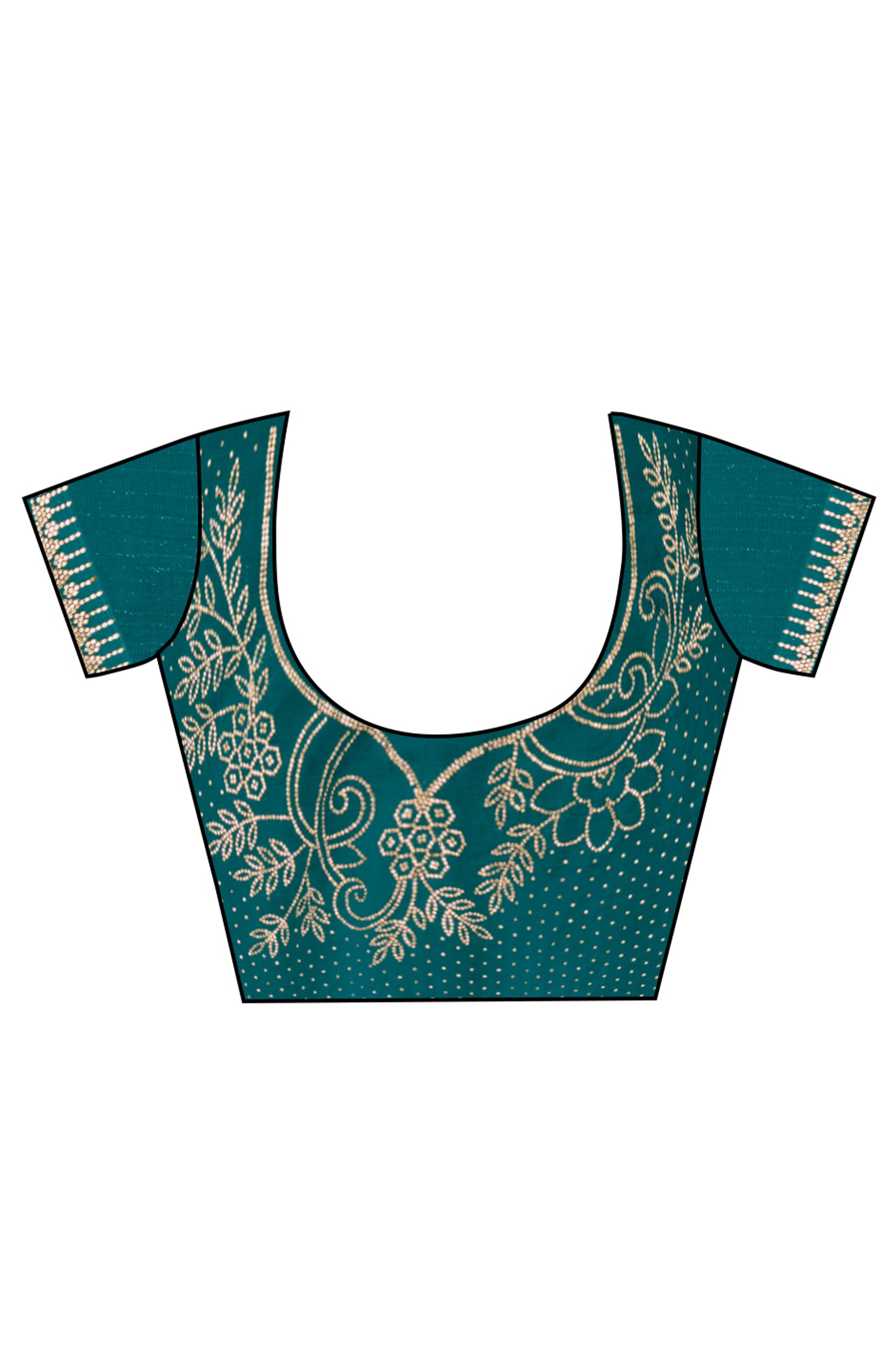 Teal Solid Chiffon Saree With Sparkling Zarkan Border & Latkan Pallu