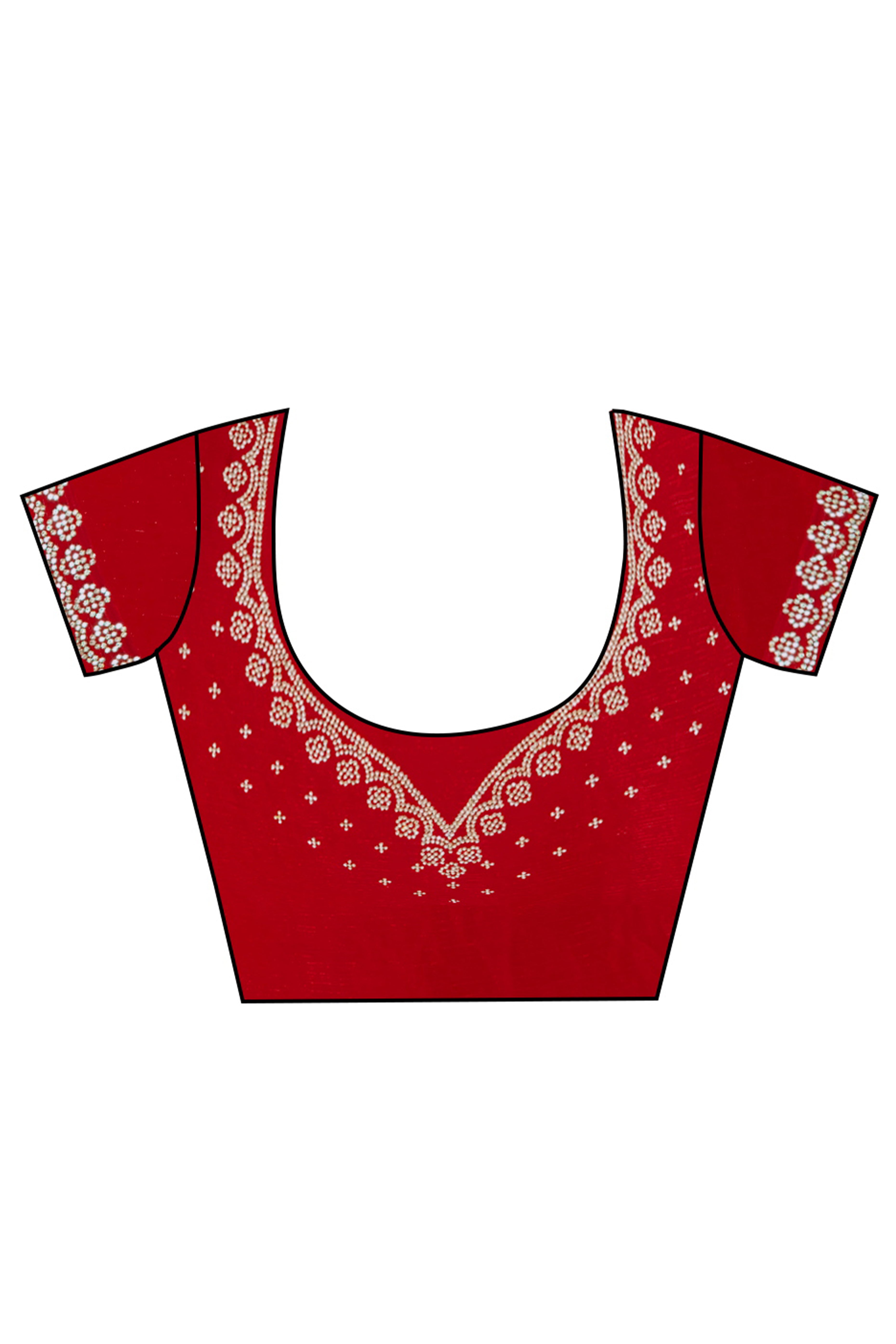 Red Solid Chiffon Saree With Sparkling Zarkan Border & Latkan Pallu