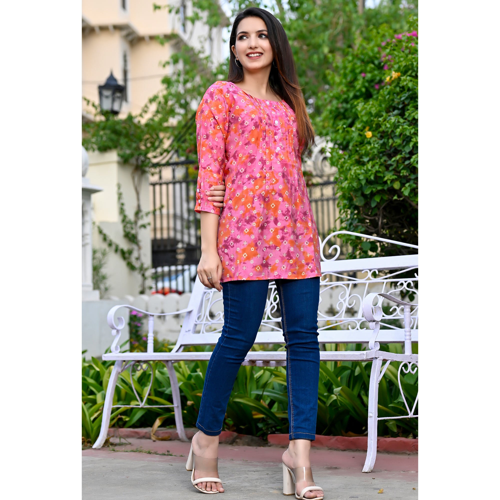 Rose Pink Printed Chanderi Top