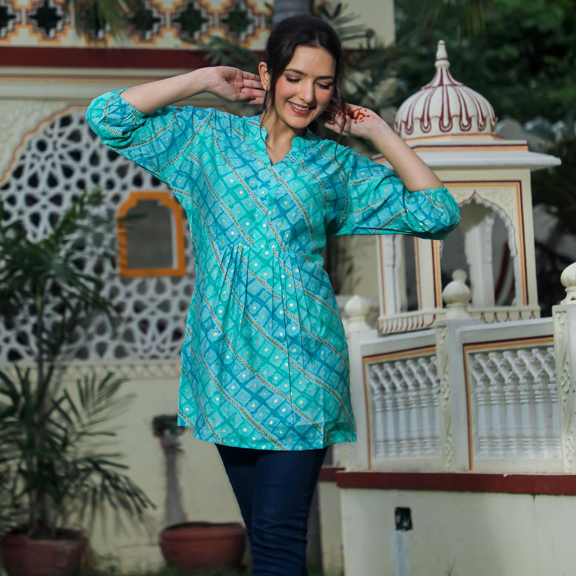 Blue Foil Printed Modal Top