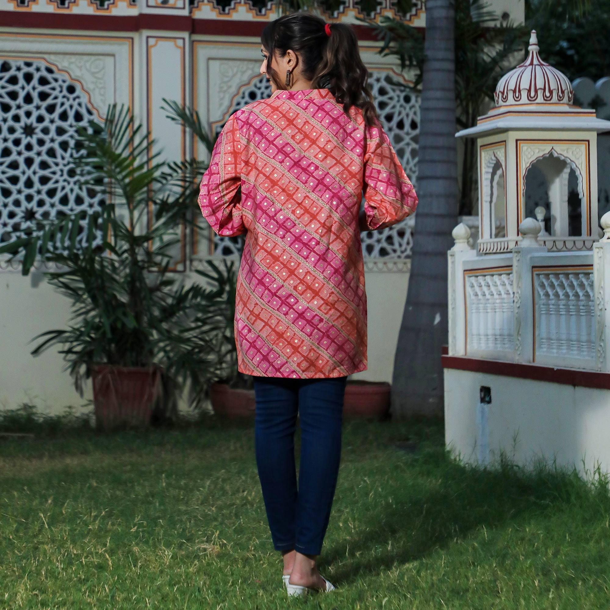 Peach Foil Printed Modal Top