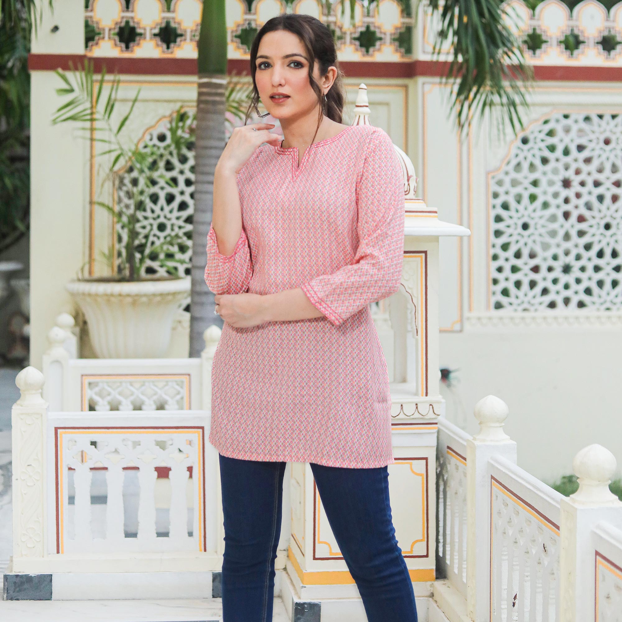 Pink Printed Rayon Top