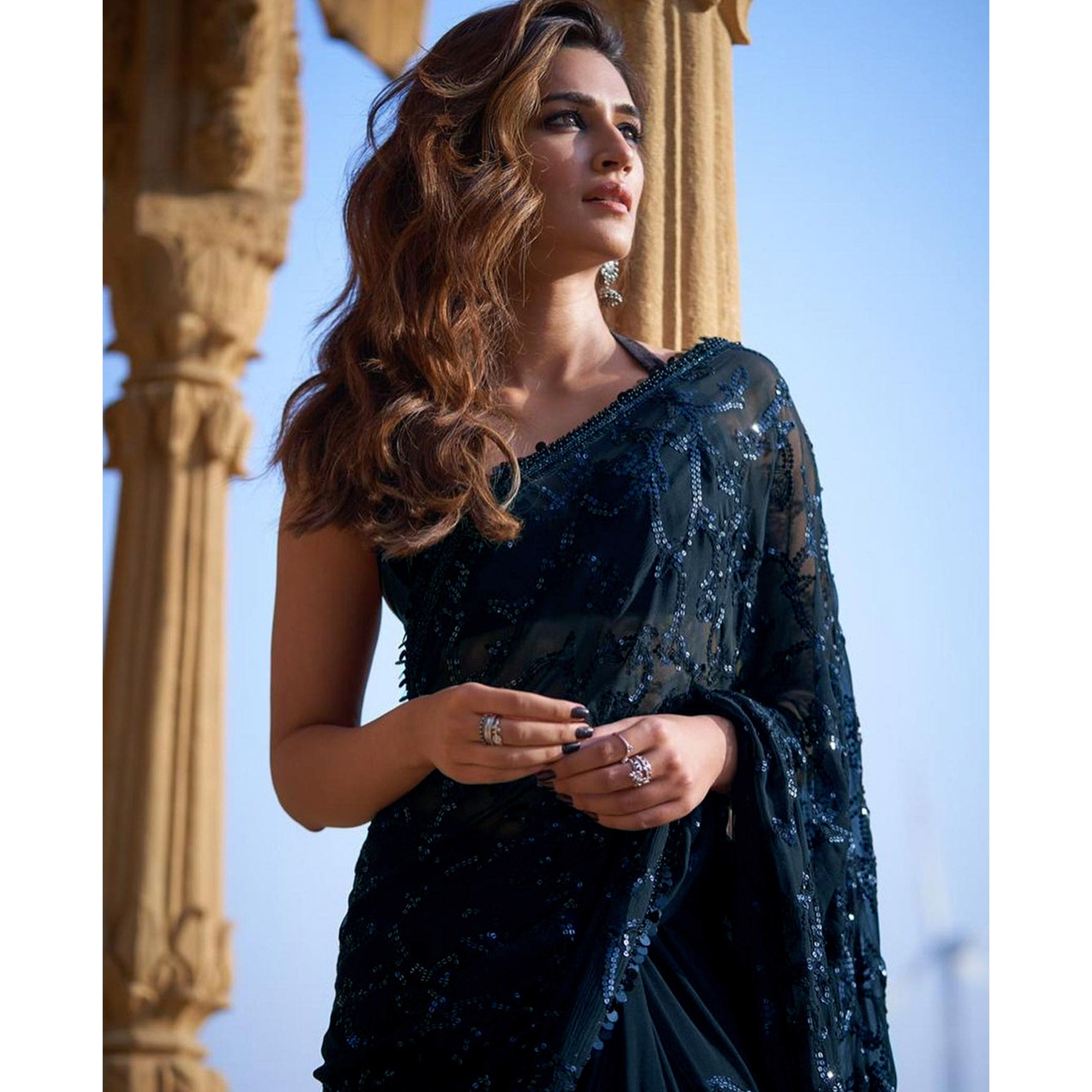 Black Sequins Embroidered Georgette Saree
