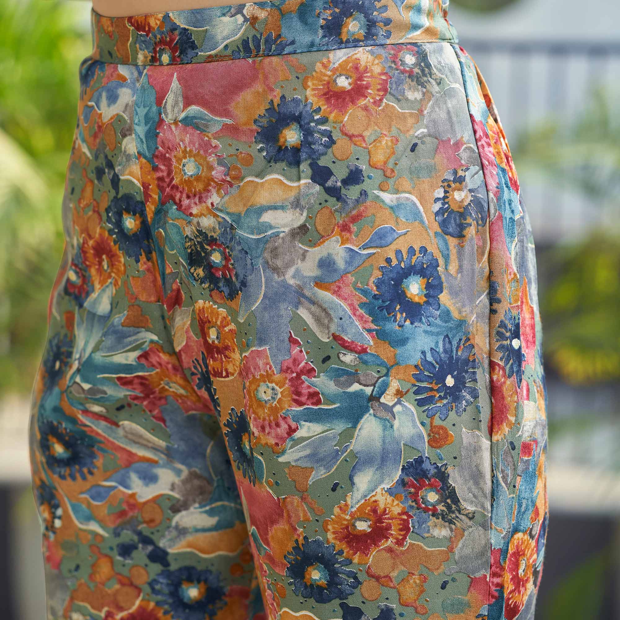 Multicolor Floral Foil Printed Chanderi Silk Co Ord Set