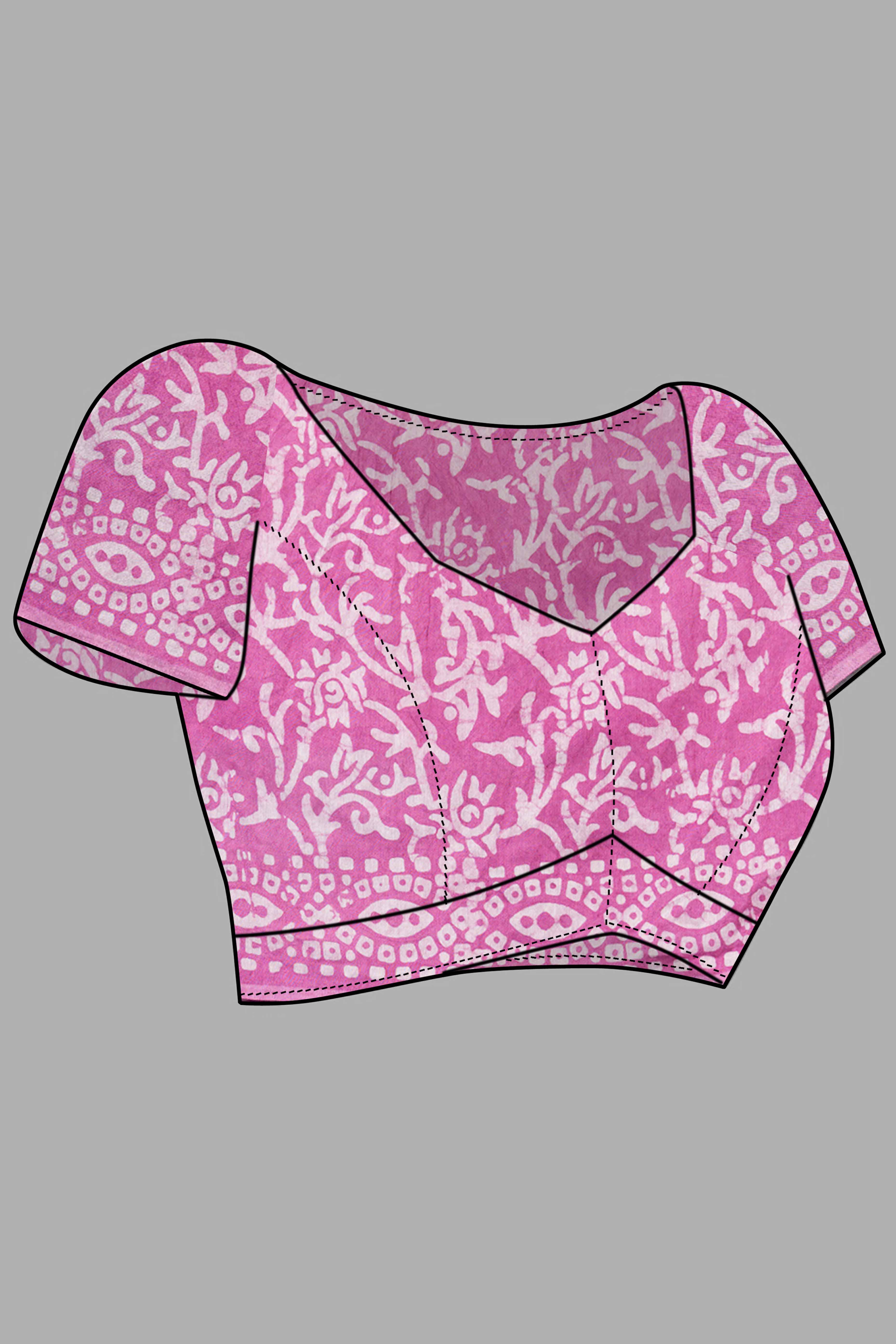 Pink Batik Printed Chanderi Cotton Silk Saree