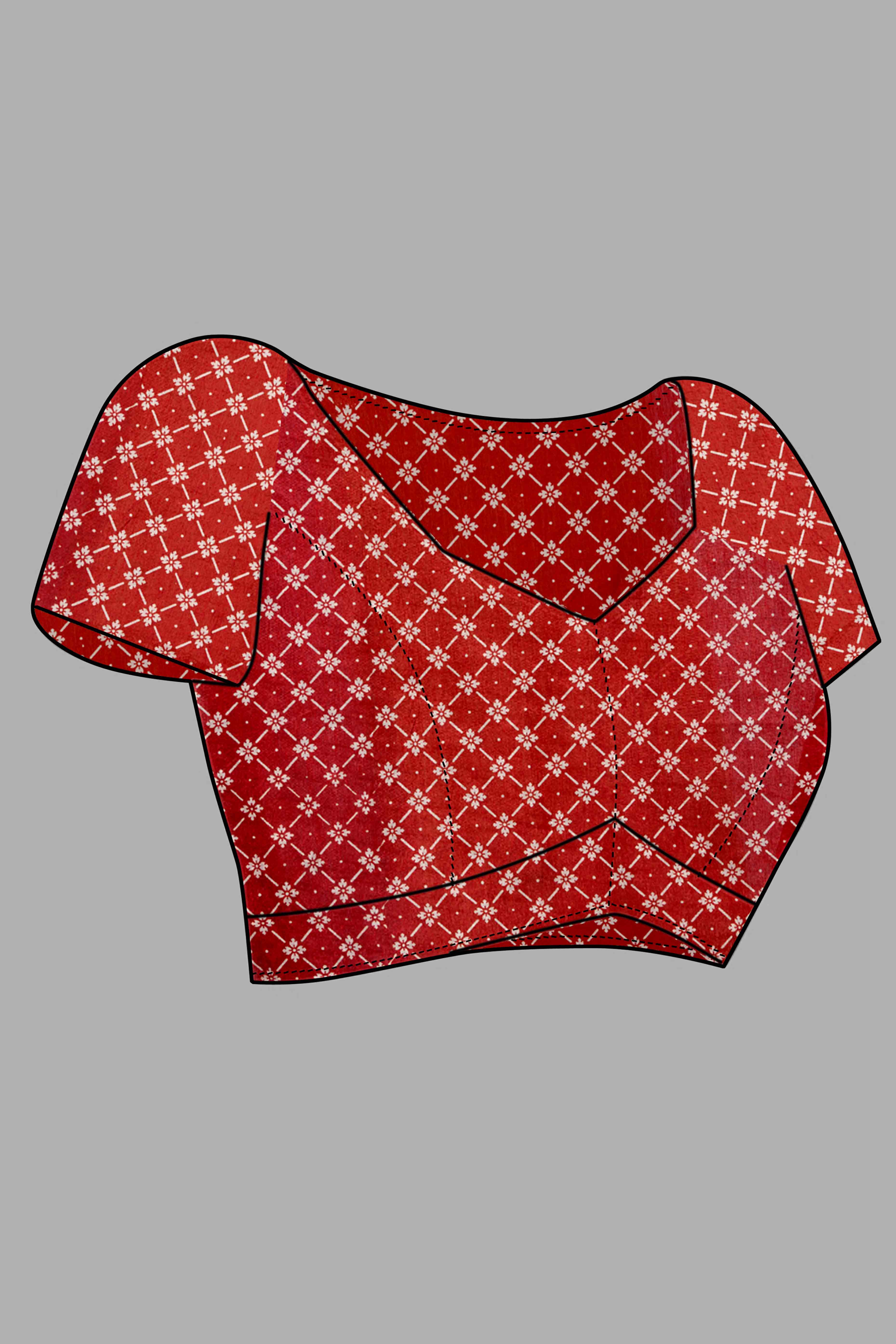 Red Ajrakh Printed Cotton Blend Saree