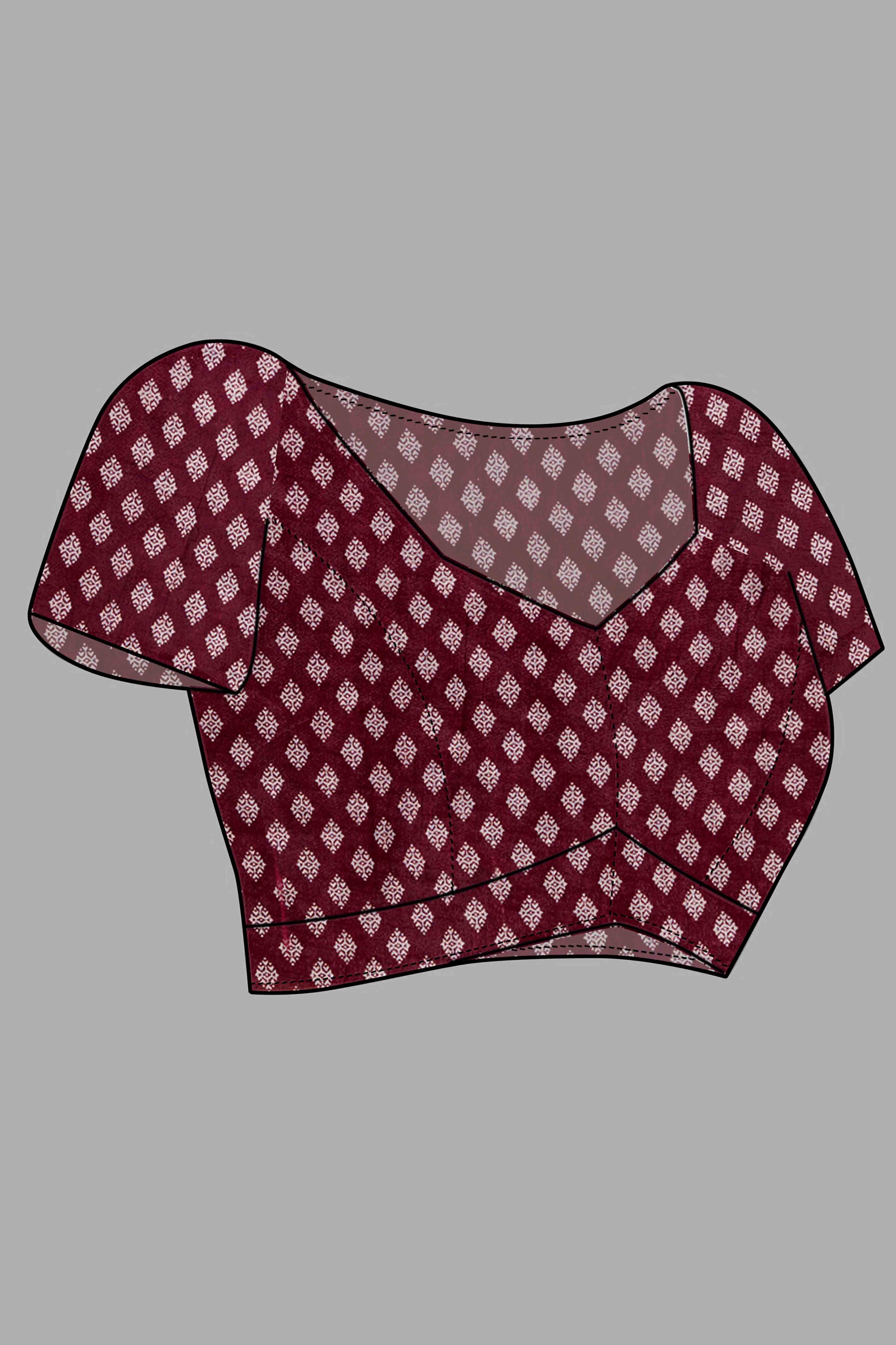 Blue & Maroon Ajrakh Printed Cotton Blend Saree