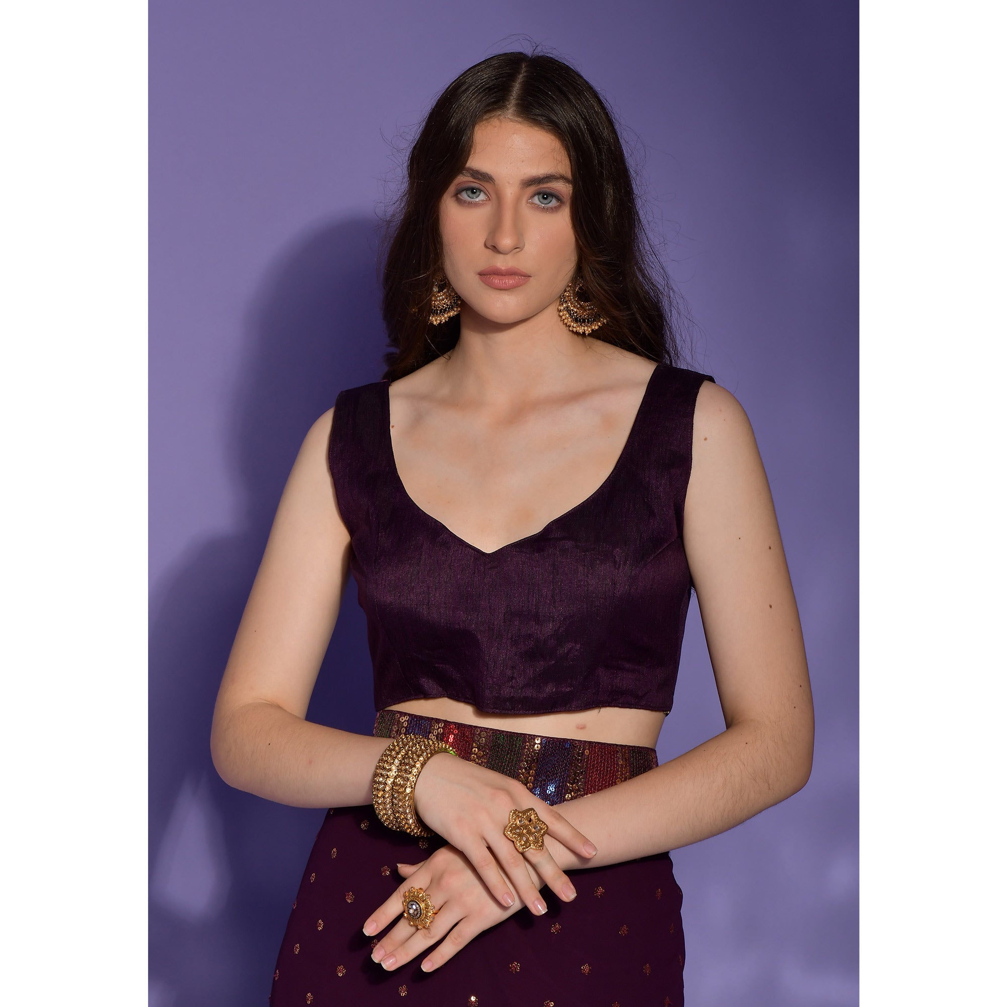 Wine Sequins Embroidered Georgette Saree