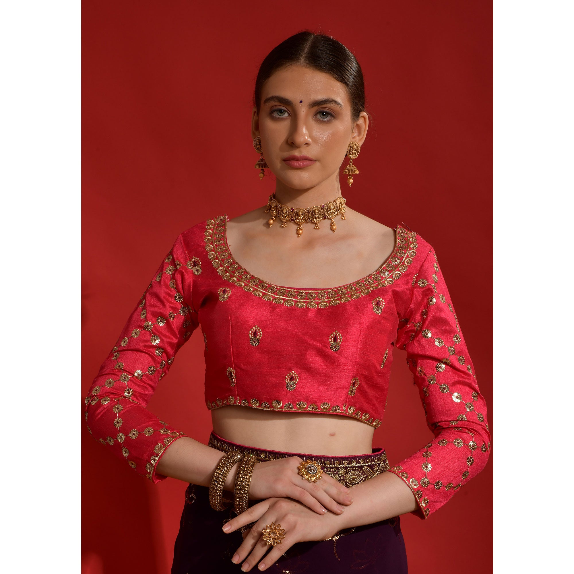 Wine Floral Sequins Embroidered Georgette Saree