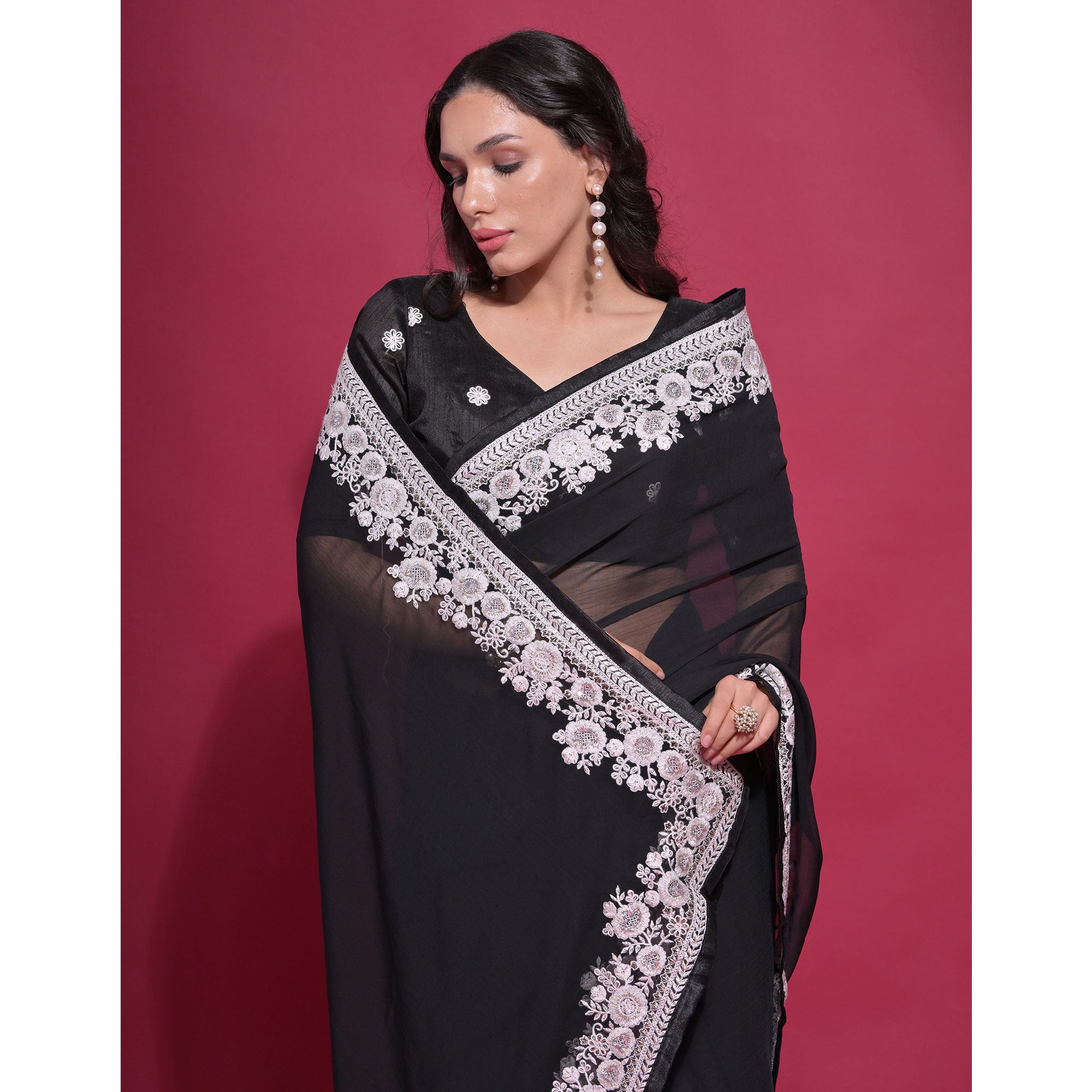 Black Embroidered Georgette Saree