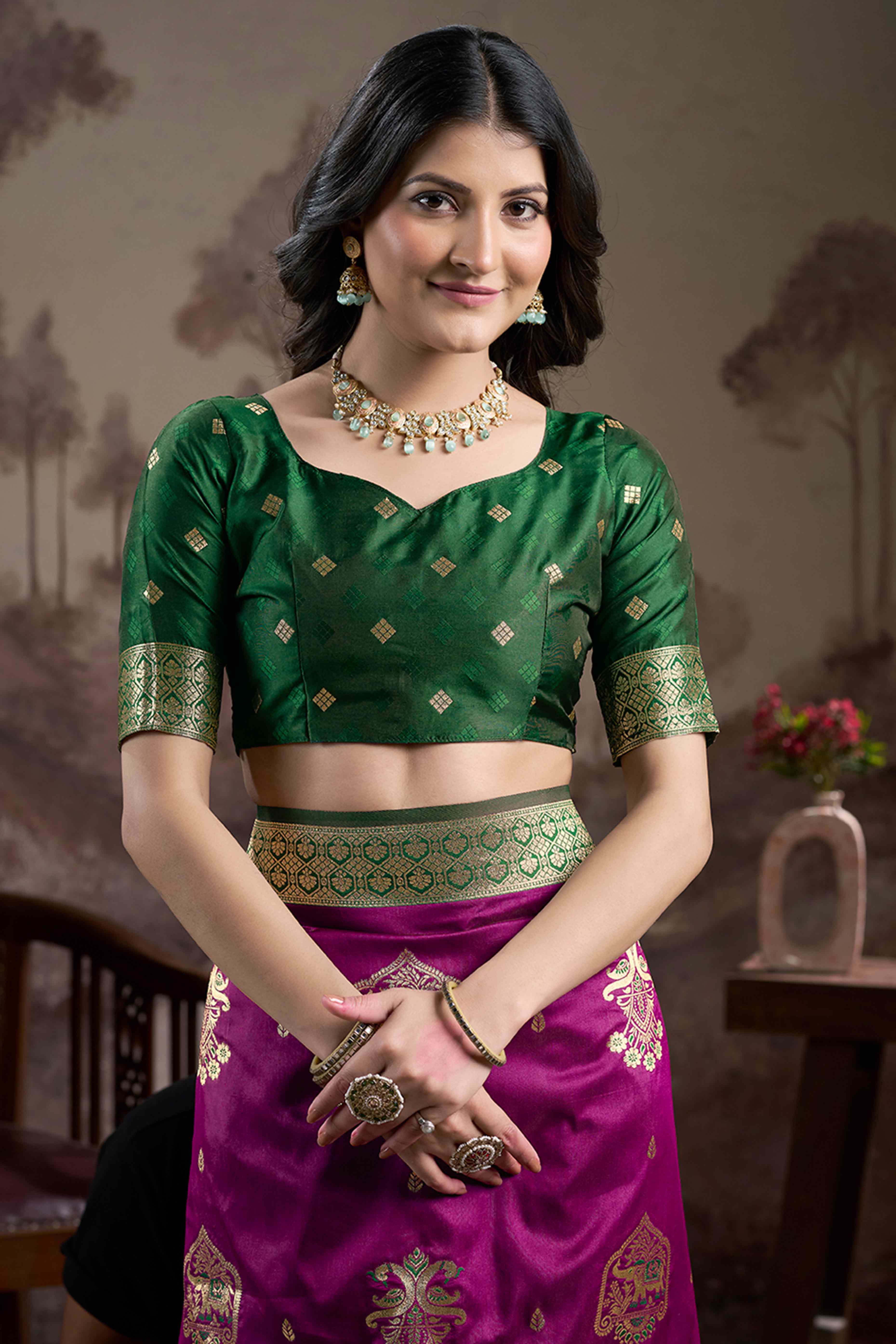 Purple Floral Woven Jacquard Silk Saree